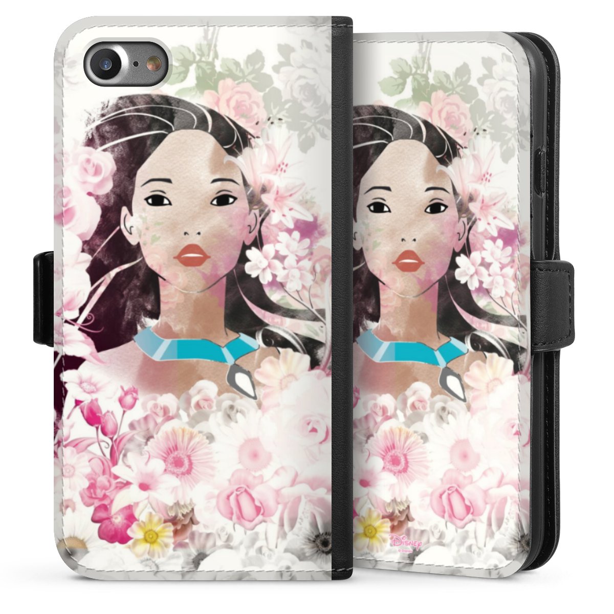 iPhone SE (2020) Handy Klapphülle Handyhülle aus Kunst Leder schwarz Flip Case Pocahontas Official Licensed Product Disney Sideflip mit Lasche