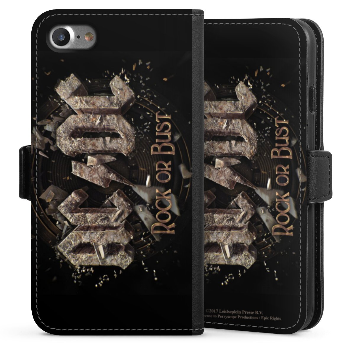 iPhone SE (2020) Handy Klapphülle Handyhülle aus Kunst Leder schwarz Flip Case Acdc Official Licensed Product Rock Or Bust Sideflip mit Lasche