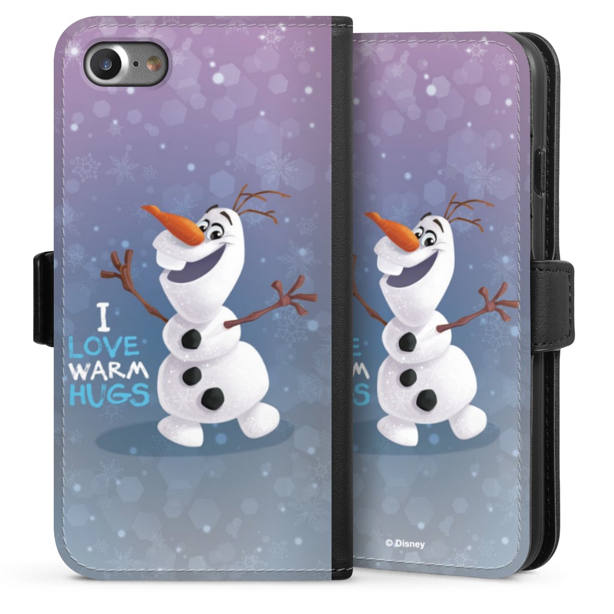 iPhone SE (2020) Handy Klapphülle Handyhülle aus Kunst Leder schwarz Flip Case Frozen Frozen Olaf Official Licensed Product Sideflip mit Lasche