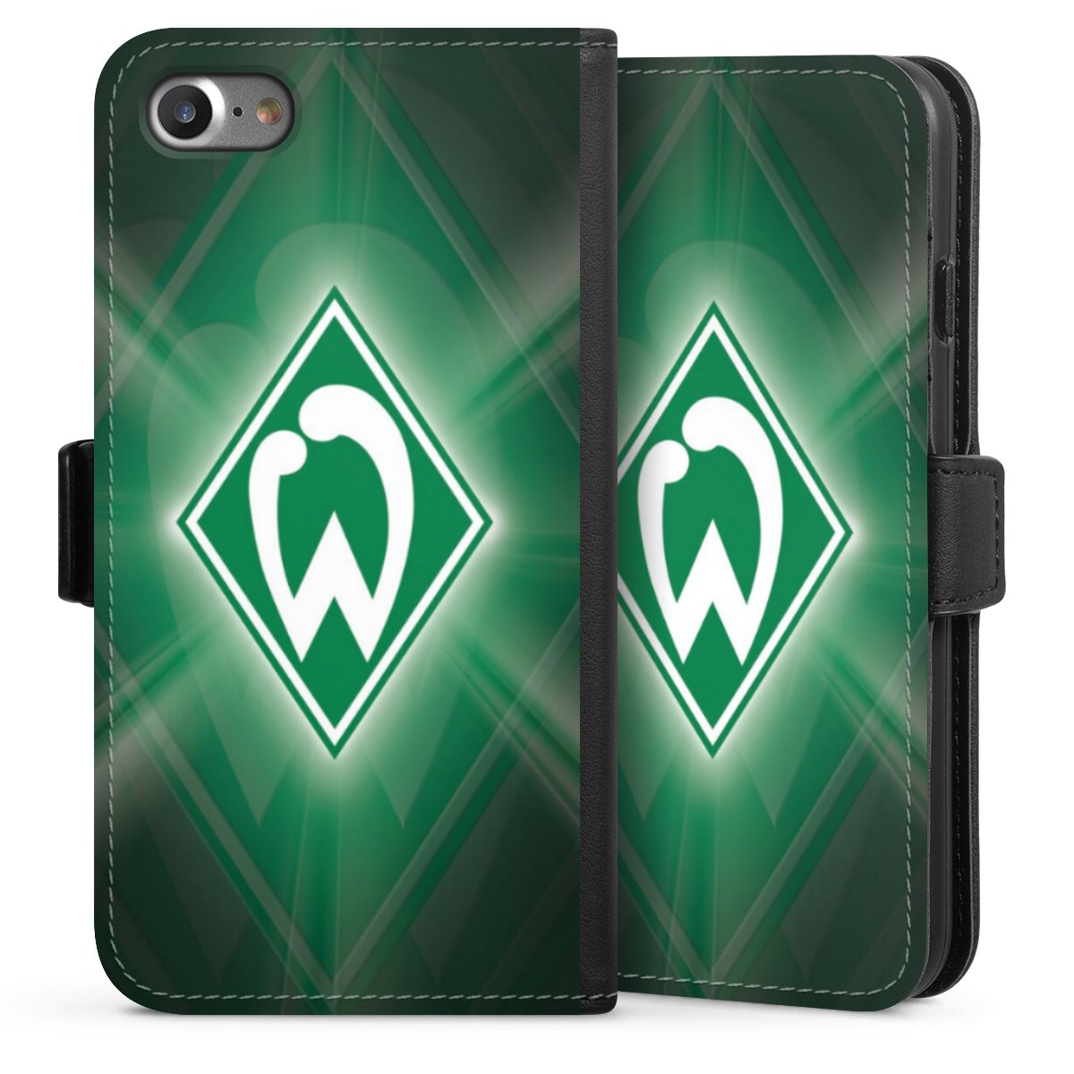 iPhone SE (2020) Handy Klapphülle Handyhülle aus Kunst Leder schwarz Flip Case Sv Werder Bremen Official Licensed Product Coat Of Arms Sideflip mit Lasche