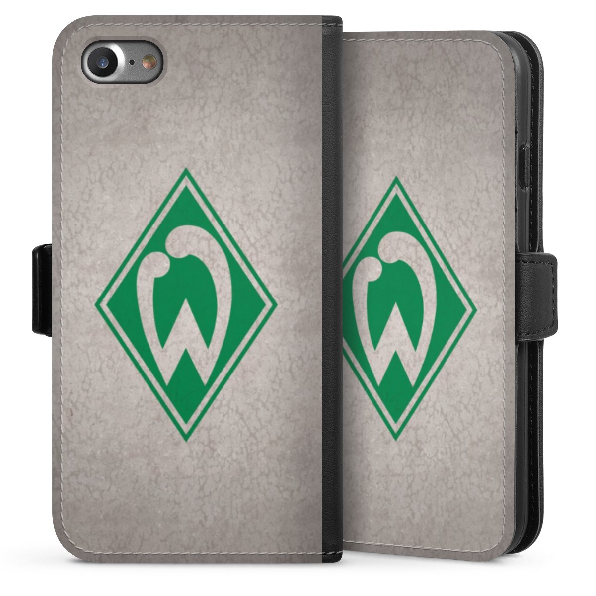 iPhone SE (2020) Handy Klapphülle Handyhülle aus Kunst Leder schwarz Flip Case Sv Werder Bremen Concrete Official Licensed Product Sideflip mit Lasche