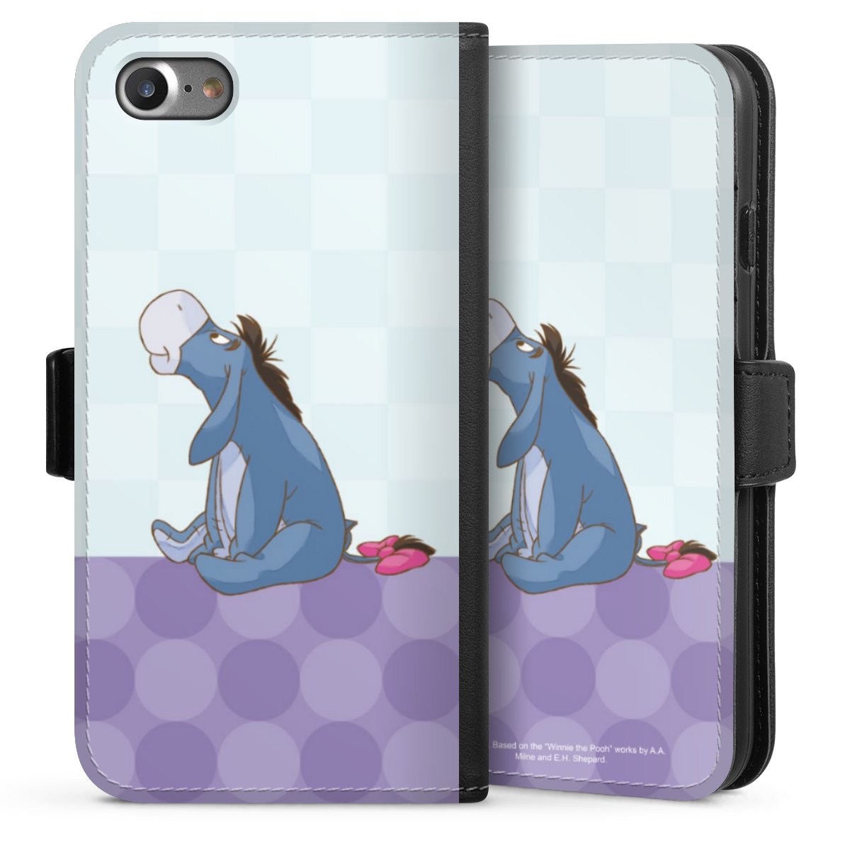 iPhone SE (2020) Handy Klapphülle Handyhülle aus Kunst Leder schwarz Flip Case Disney Donkey Winnie The Pooh Sideflip mit Lasche