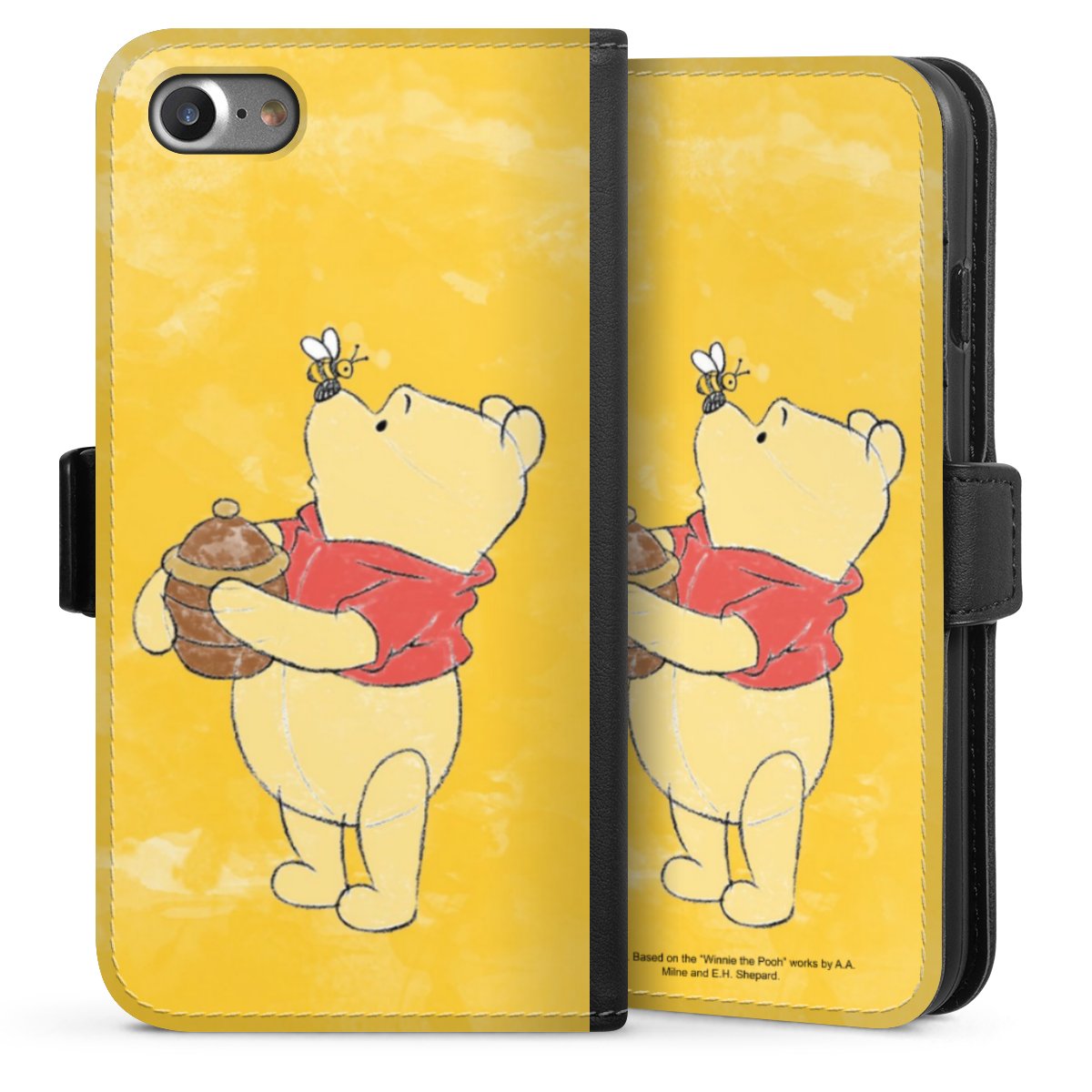 iPhone SE (2022) Handy Klapphülle Handyhülle aus Kunst Leder schwarz Flip Case Official Licensed Product Winnie The Pooh Disney Sideflip mit Lasche