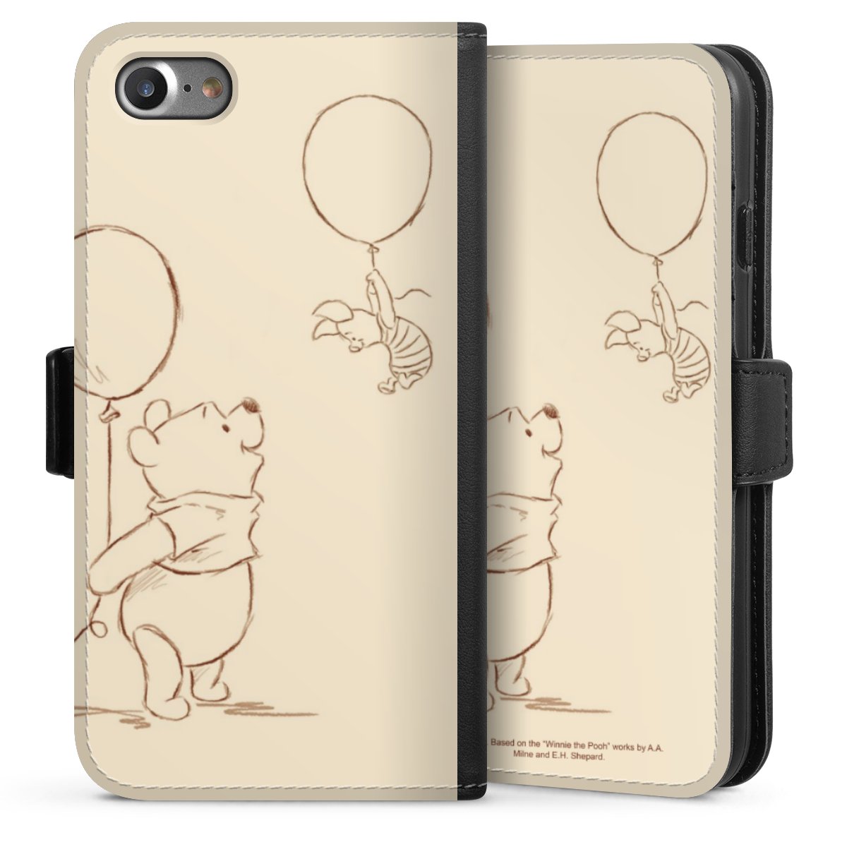 iPhone SE (2020) Handy Klapphülle Handyhülle aus Kunst Leder schwarz Flip Case Official Licensed Product Winnie The Pooh Disney Sideflip mit Lasche