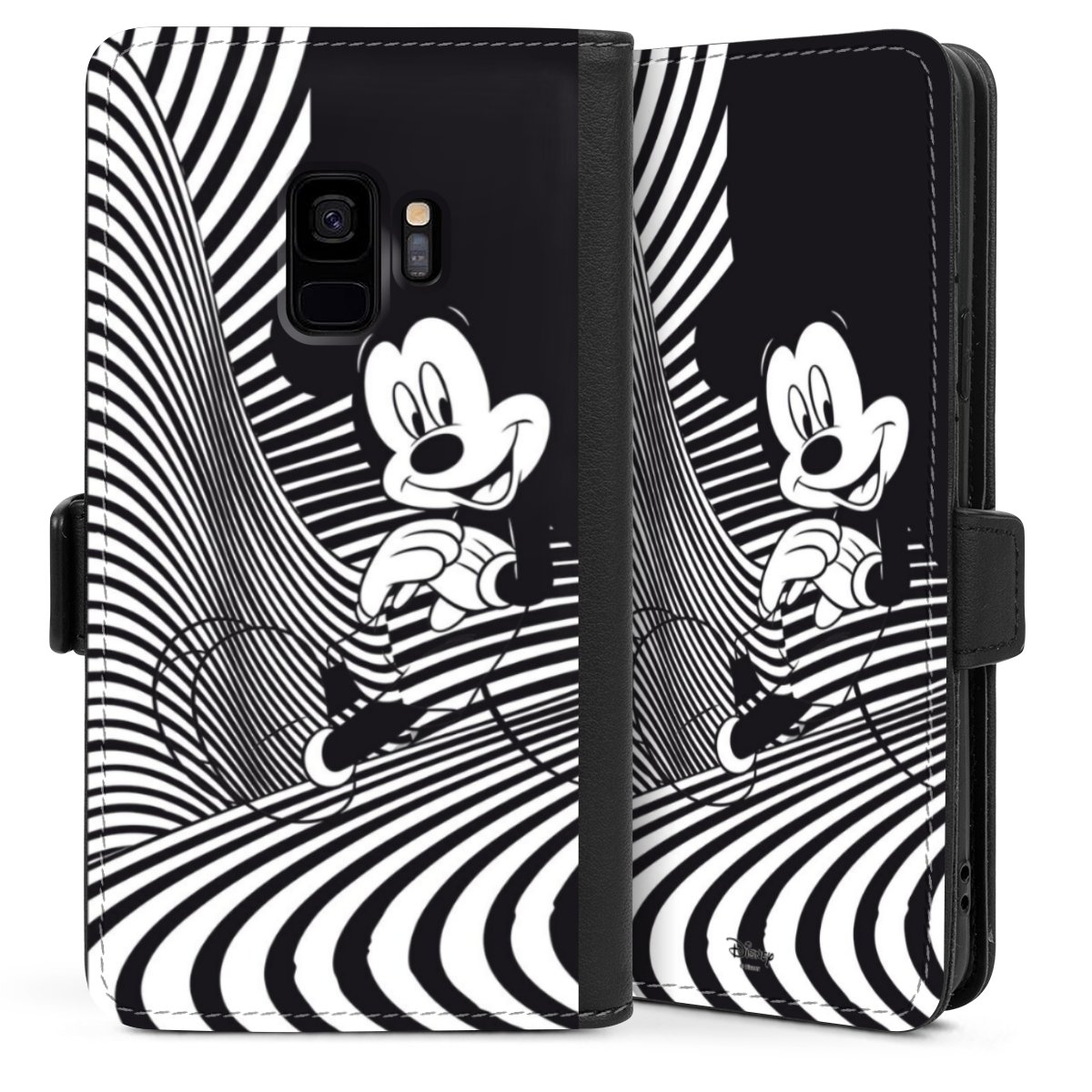 Galaxy S9 Handy Klapphülle Handyhülle aus Kunst Leder schwarz Flip Case Disney Official Licensed Product Mickey Mouse Sideflip mit Lasche