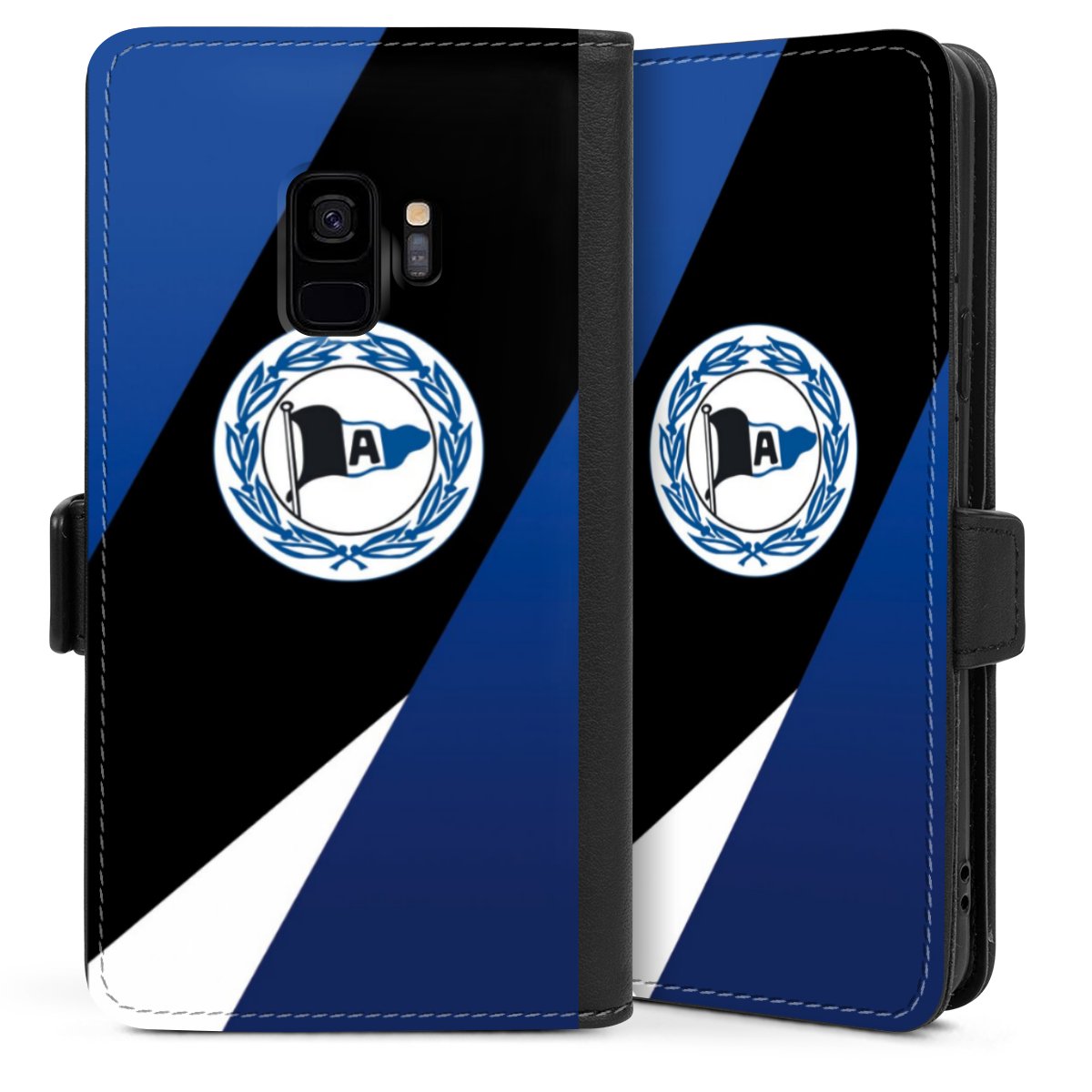 Galaxy S9 Handy Klapphülle Handyhülle aus Kunst Leder schwarz Flip Case Official Licensed Product Arminia Bielefeld Dsc Sideflip mit Lasche