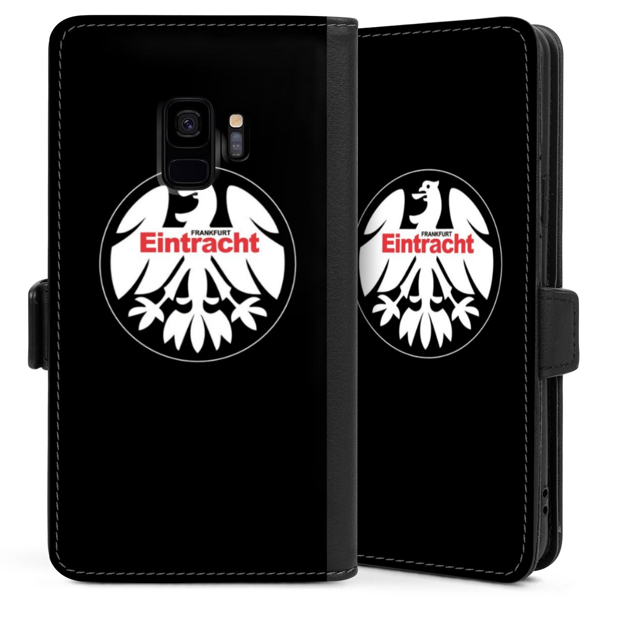 Galaxy S9 Handy Klapphülle Handyhülle aus Kunst Leder schwarz Flip Case Official Licensed Product Eintracht Frankfurt Sge Sideflip mit Lasche