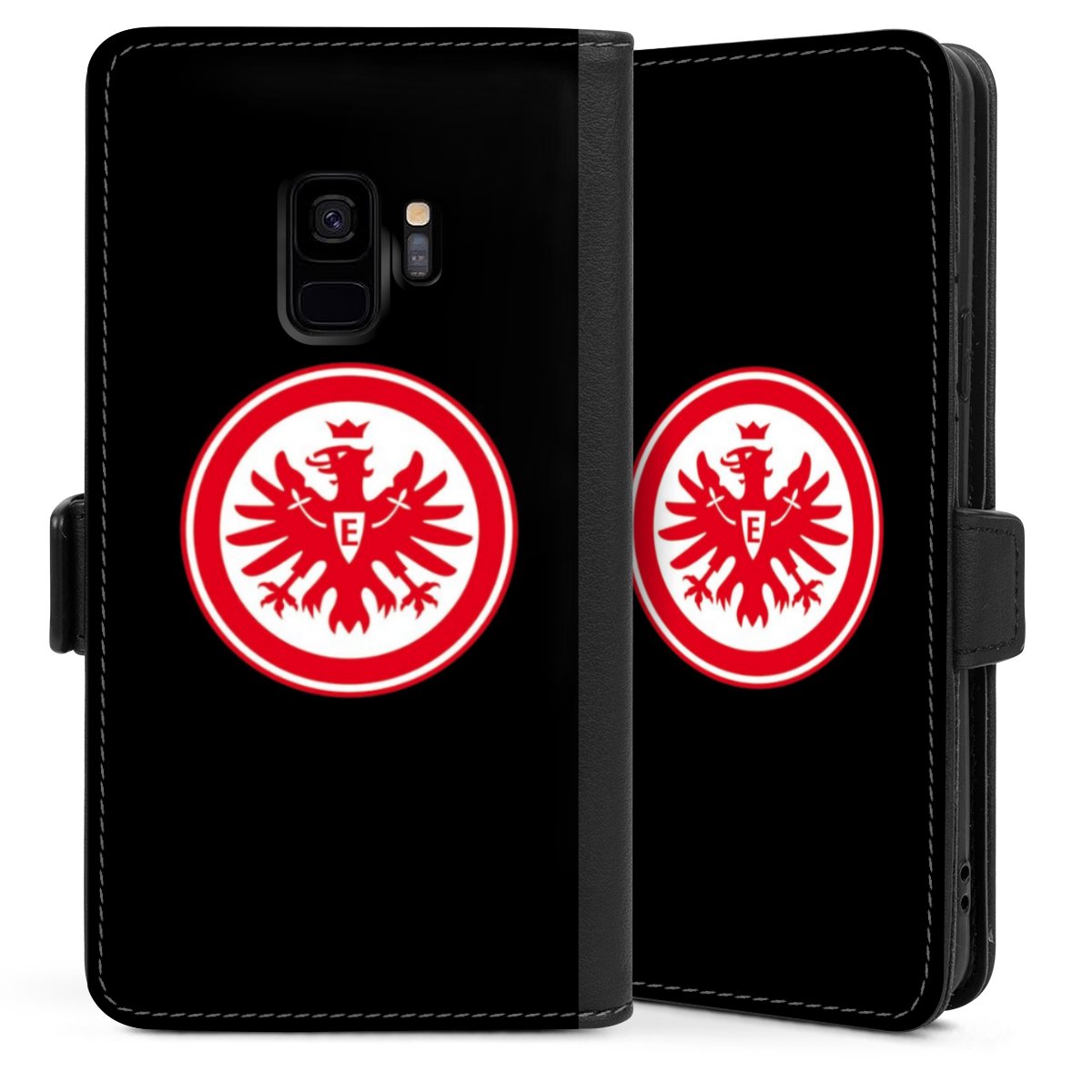 Galaxy S9 Handy Klapphülle Handyhülle aus Kunst Leder schwarz Flip Case Eintracht Frankfurt Sge Eagle Sideflip mit Lasche