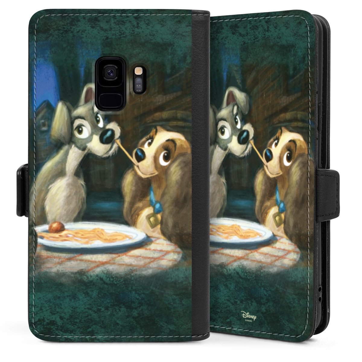 Galaxy S9 Handy Klapphülle Handyhülle aus Kunst Leder schwarz Flip Case Lady And The Tramp Official Licensed Product Disney Sideflip mit Lasche