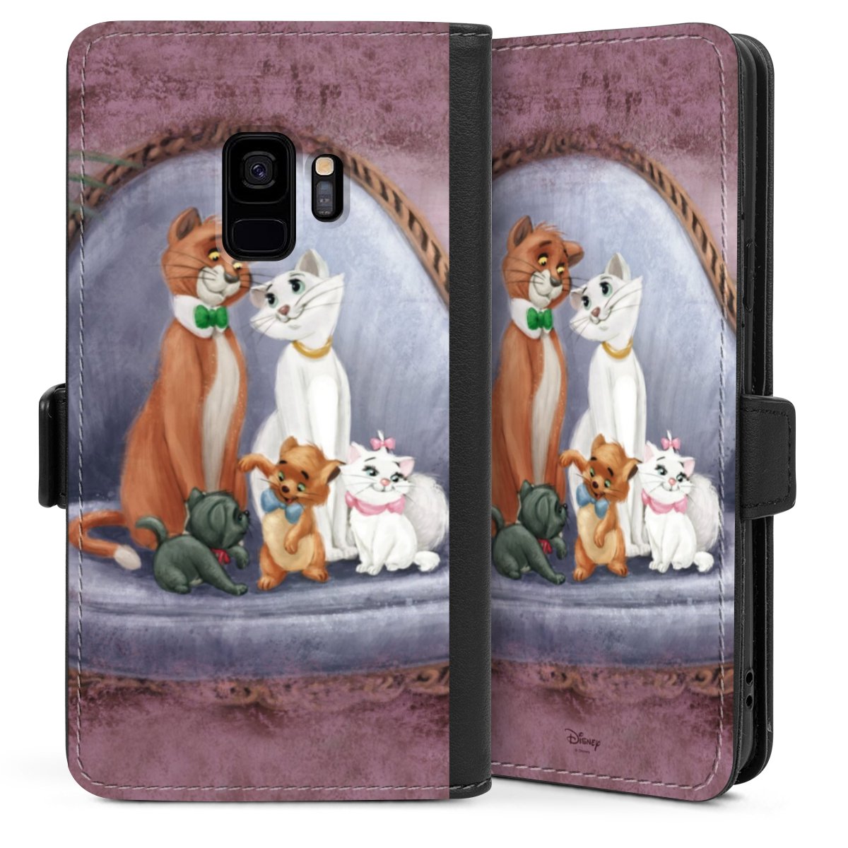 Galaxy S9 Handy Klapphülle Handyhülle aus Kunst Leder schwarz Flip Case Official Licensed Product Disney Aristocats Sideflip mit Lasche