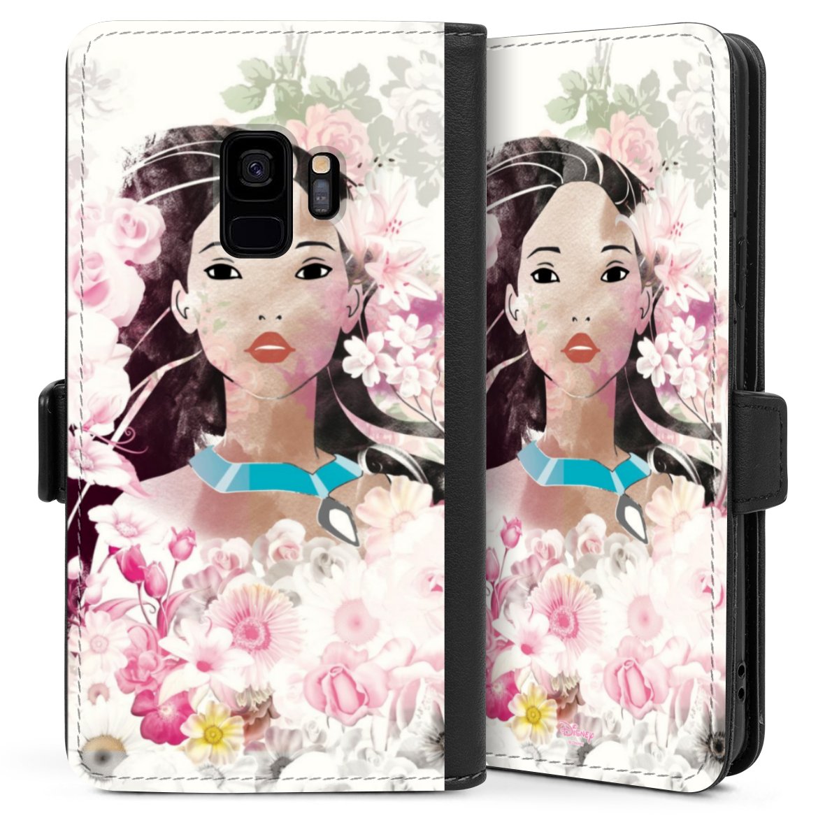 Galaxy S9 Handy Klapphülle Handyhülle aus Kunst Leder schwarz Flip Case Pocahontas Official Licensed Product Disney Sideflip mit Lasche