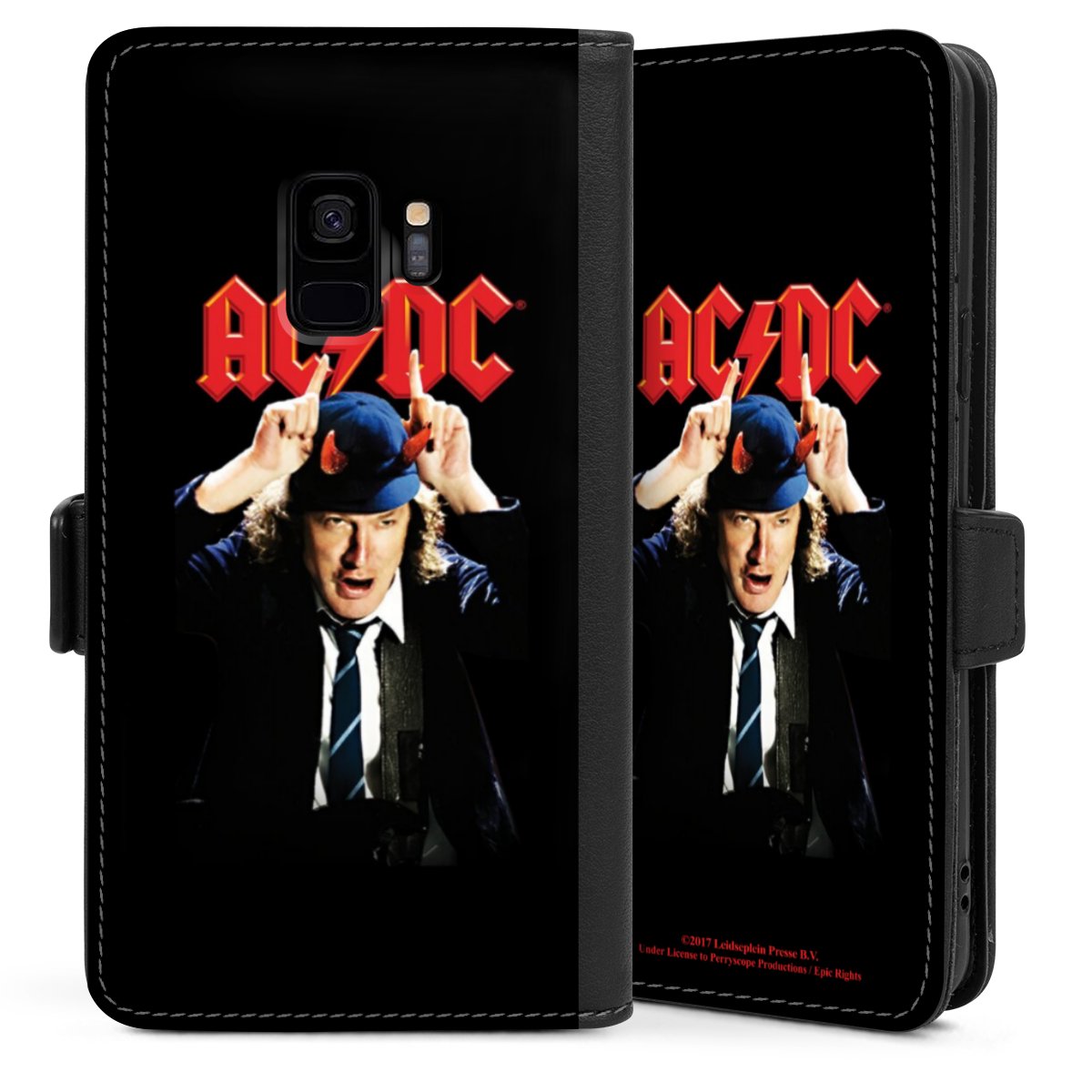 Galaxy S9 Handy Klapphülle Handyhülle aus Kunst Leder schwarz Flip Case Merchandise Acdc Riverplate Sideflip mit Lasche