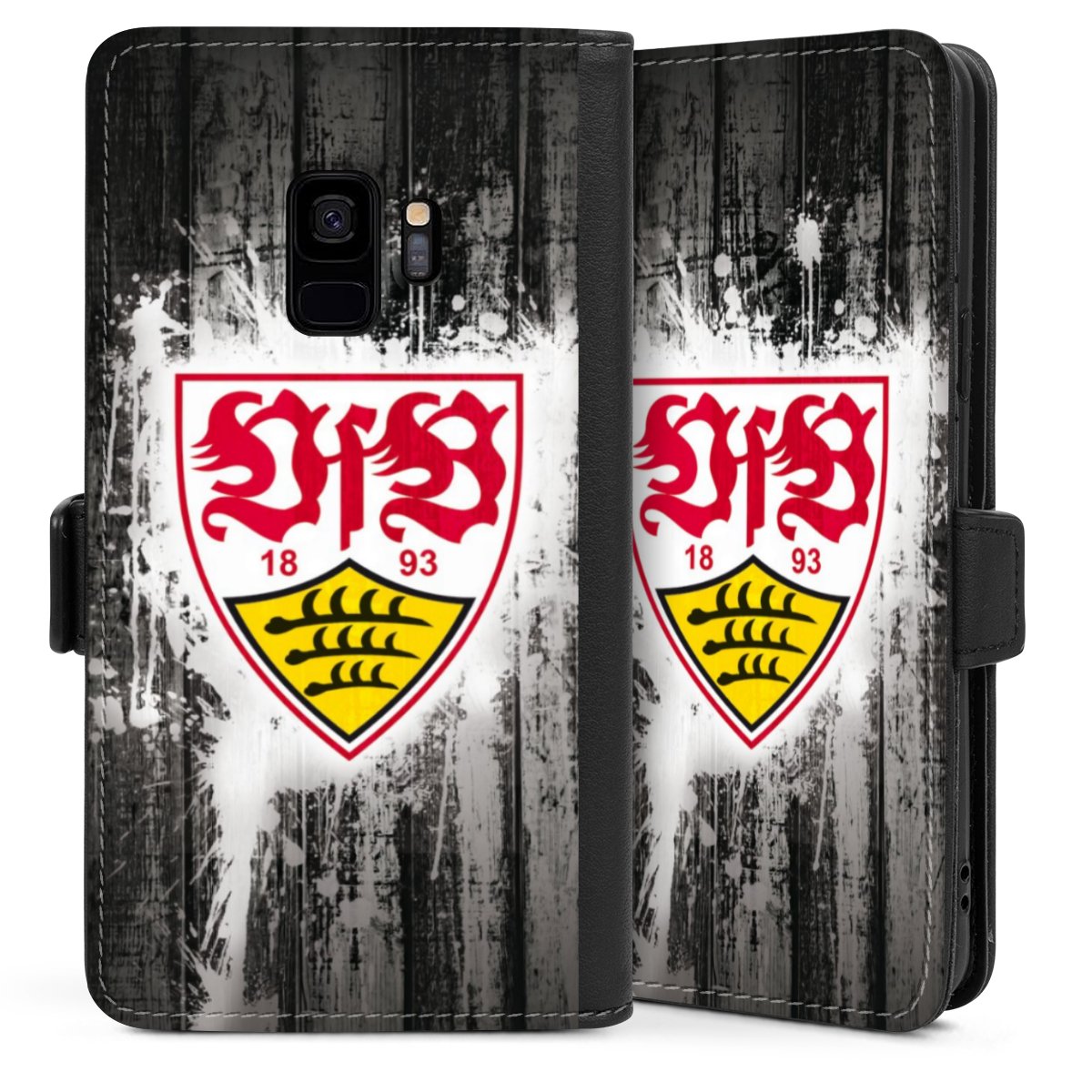 Galaxy S9 Handy Klapphülle Handyhülle aus Kunst Leder schwarz Flip Case Vfb Stuttgart Official Licensed Product Sideflip mit Lasche