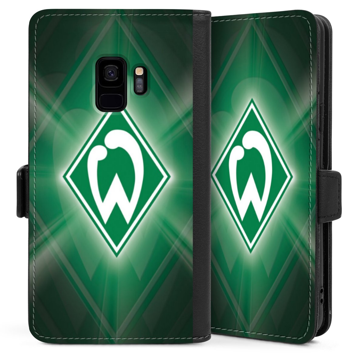 Galaxy S9 Handy Klapphülle Handyhülle aus Kunst Leder schwarz Flip Case Sv Werder Bremen Official Licensed Product Coat Of Arms Sideflip mit Lasche