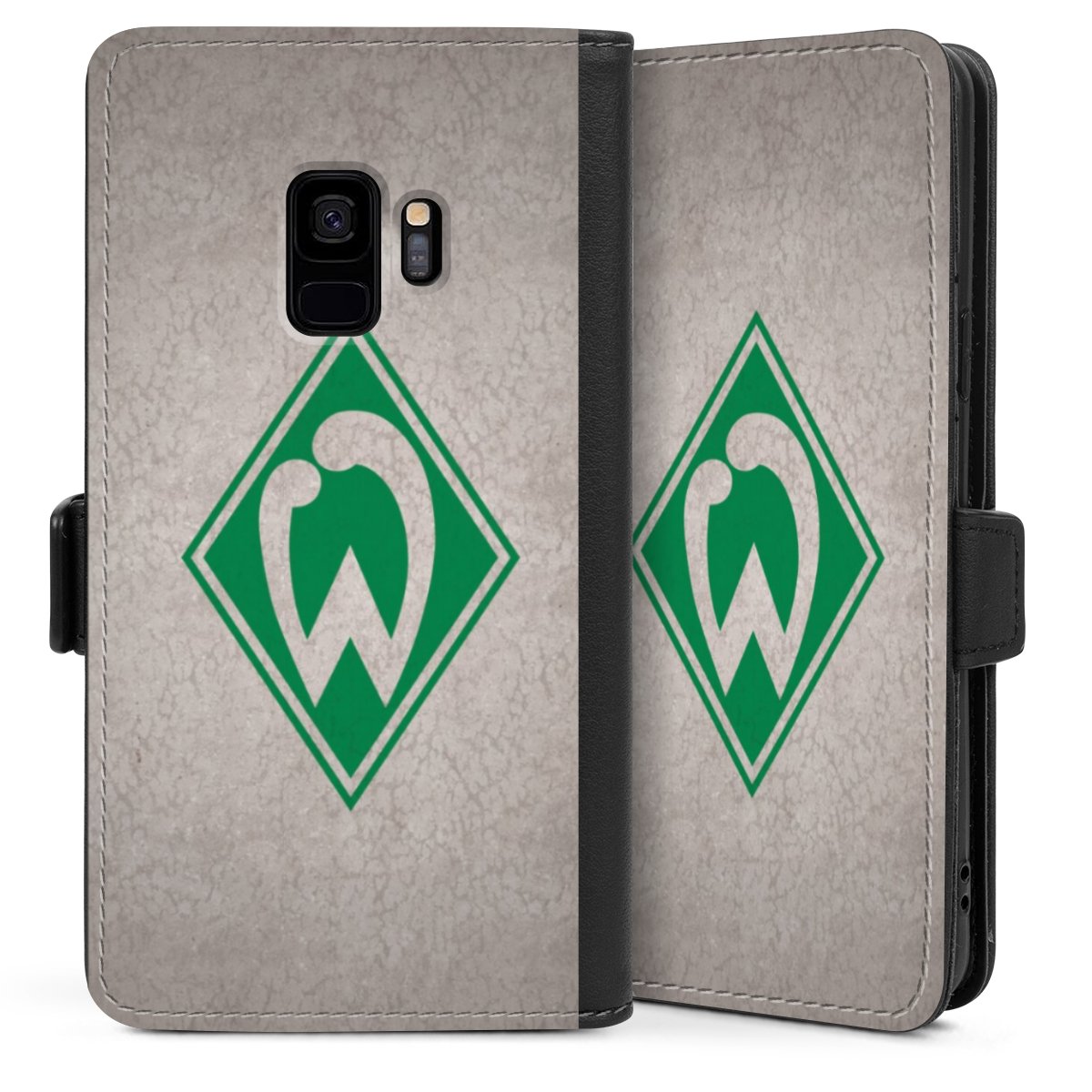 Galaxy S9 Handy Klapphülle Handyhülle aus Kunst Leder schwarz Flip Case Sv Werder Bremen Concrete Official Licensed Product Sideflip mit Lasche