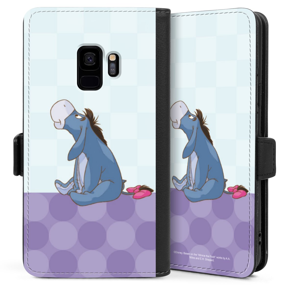 Galaxy S9 Handy Klapphülle Handyhülle aus Kunst Leder schwarz Flip Case Disney Donkey Winnie The Pooh Sideflip mit Lasche