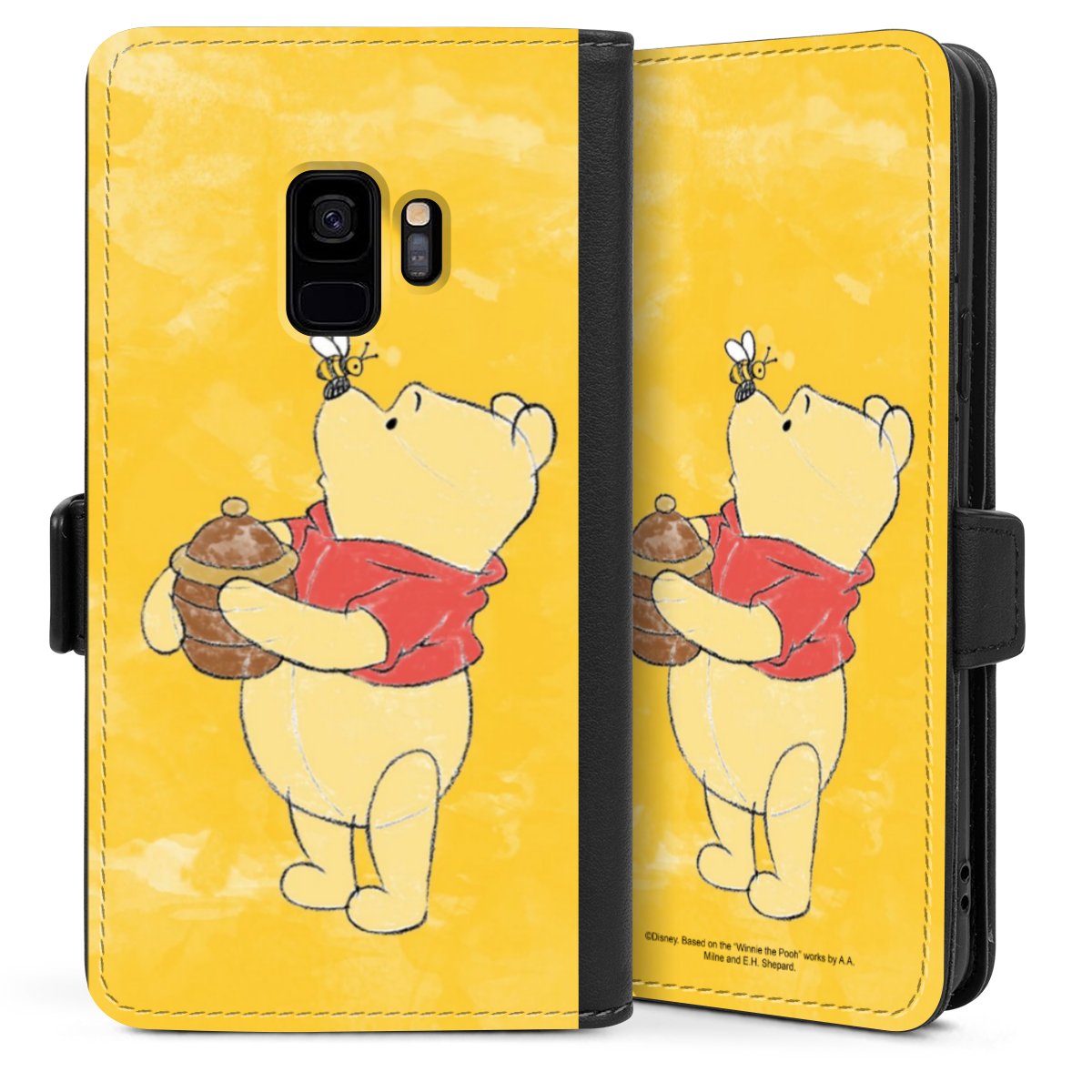 Galaxy S9 Handy Klapphülle Handyhülle aus Kunst Leder schwarz Flip Case Official Licensed Product Winnie The Pooh Disney Sideflip mit Lasche