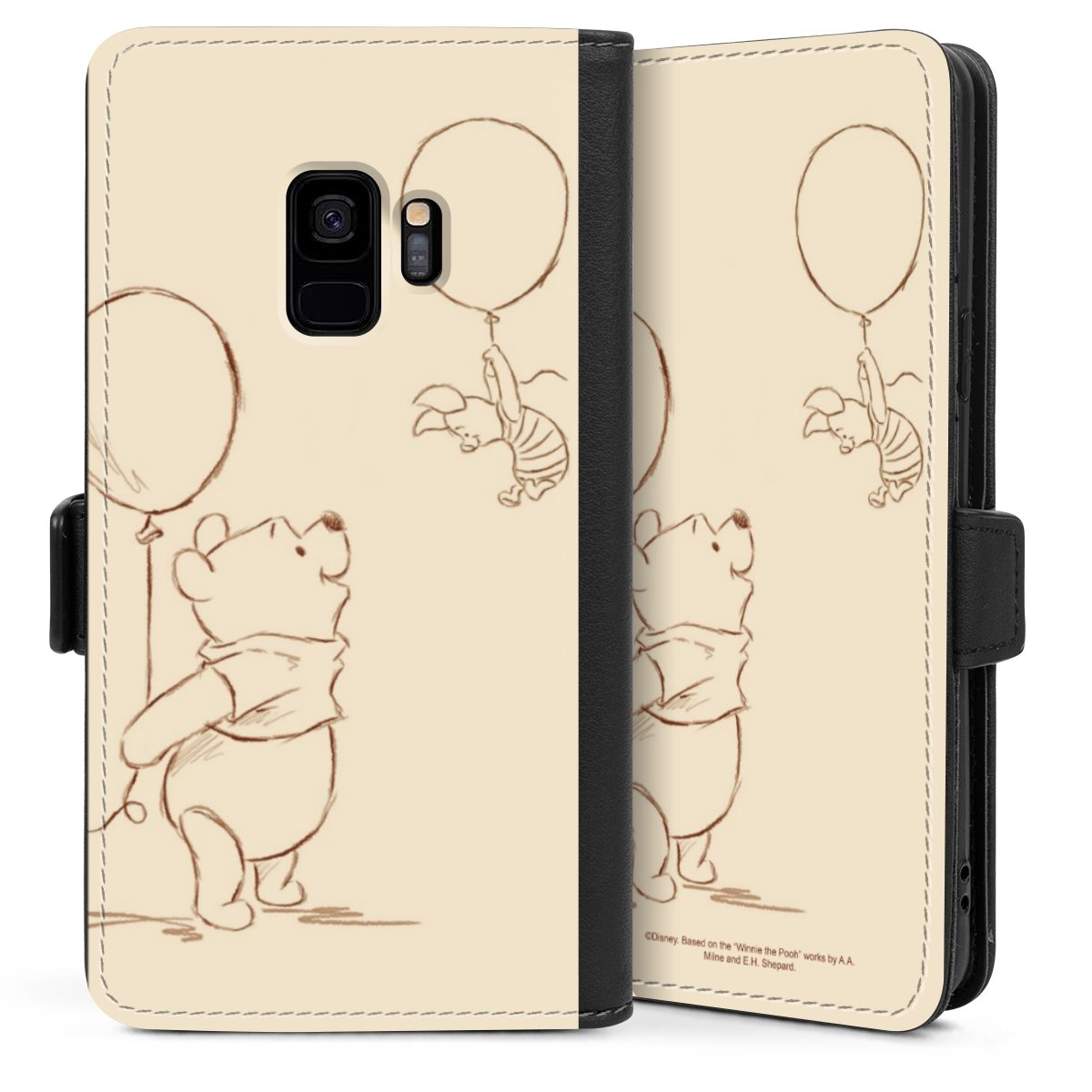 Galaxy S9 Handy Klapphülle Handyhülle aus Kunst Leder schwarz Flip Case Official Licensed Product Winnie The Pooh Disney Sideflip mit Lasche