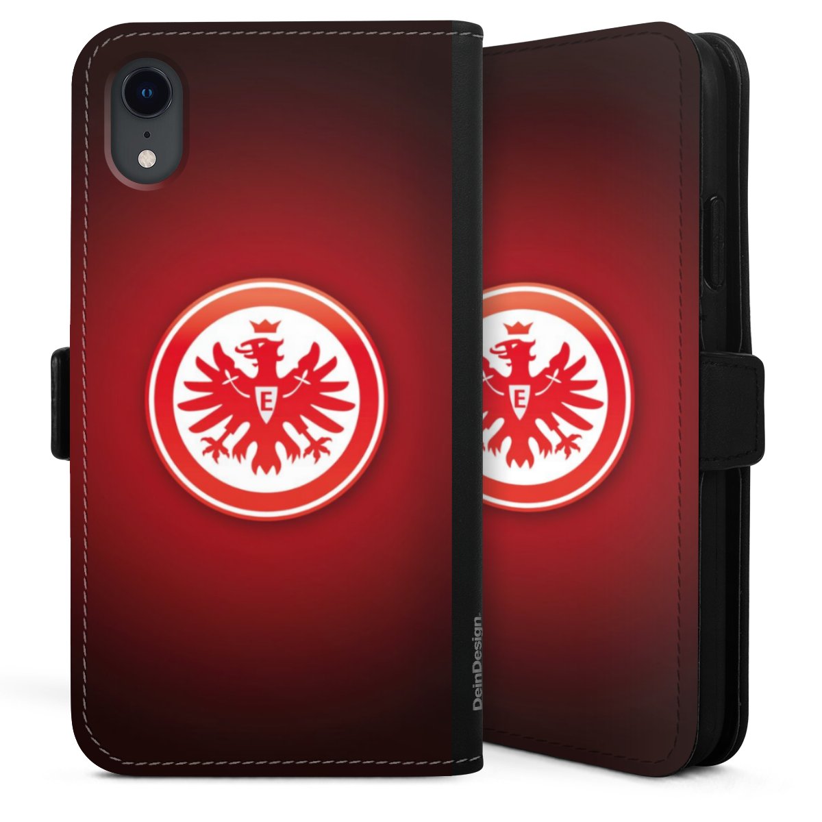 iPhone Xr Handy Klapphülle Handyhülle aus Kunst Leder schwarz Flip Case Eintracht Frankfurt Official Licensed Product Coat Of Arms Sideflip mit Lasche