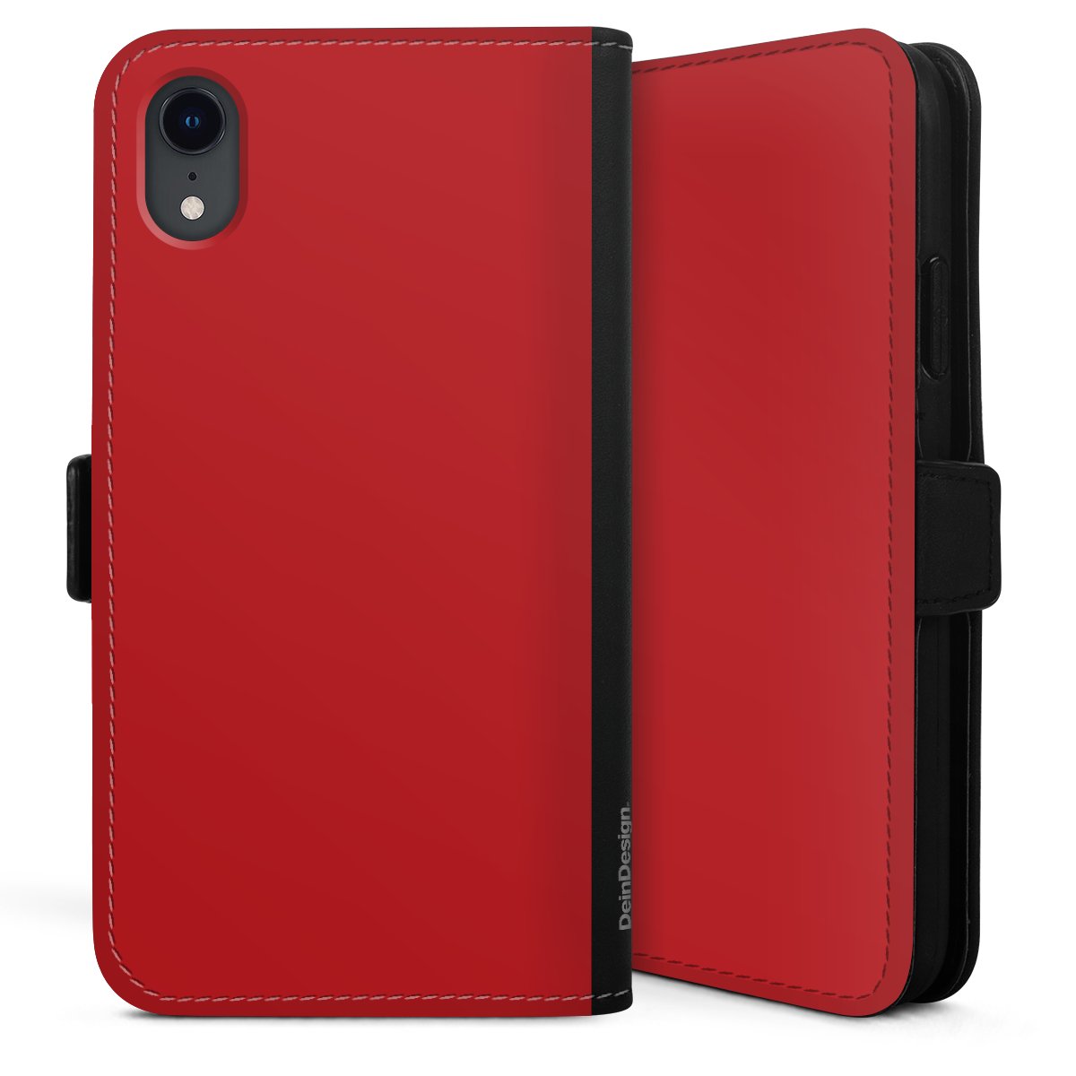 iPhone Xr Handy Klapphülle Handyhülle aus Kunst Leder schwarz Flip Case Colour Unicoloured Red Sideflip mit Lasche