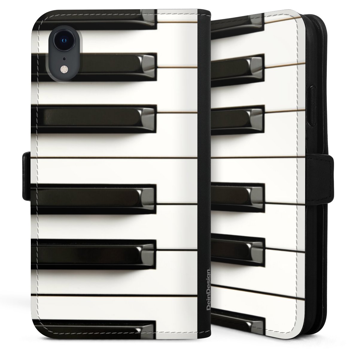 iPhone Xr Handy Klapphülle Handyhülle aus Kunst Leder schwarz Flip Case Klavier Piano Music Sideflip mit Lasche