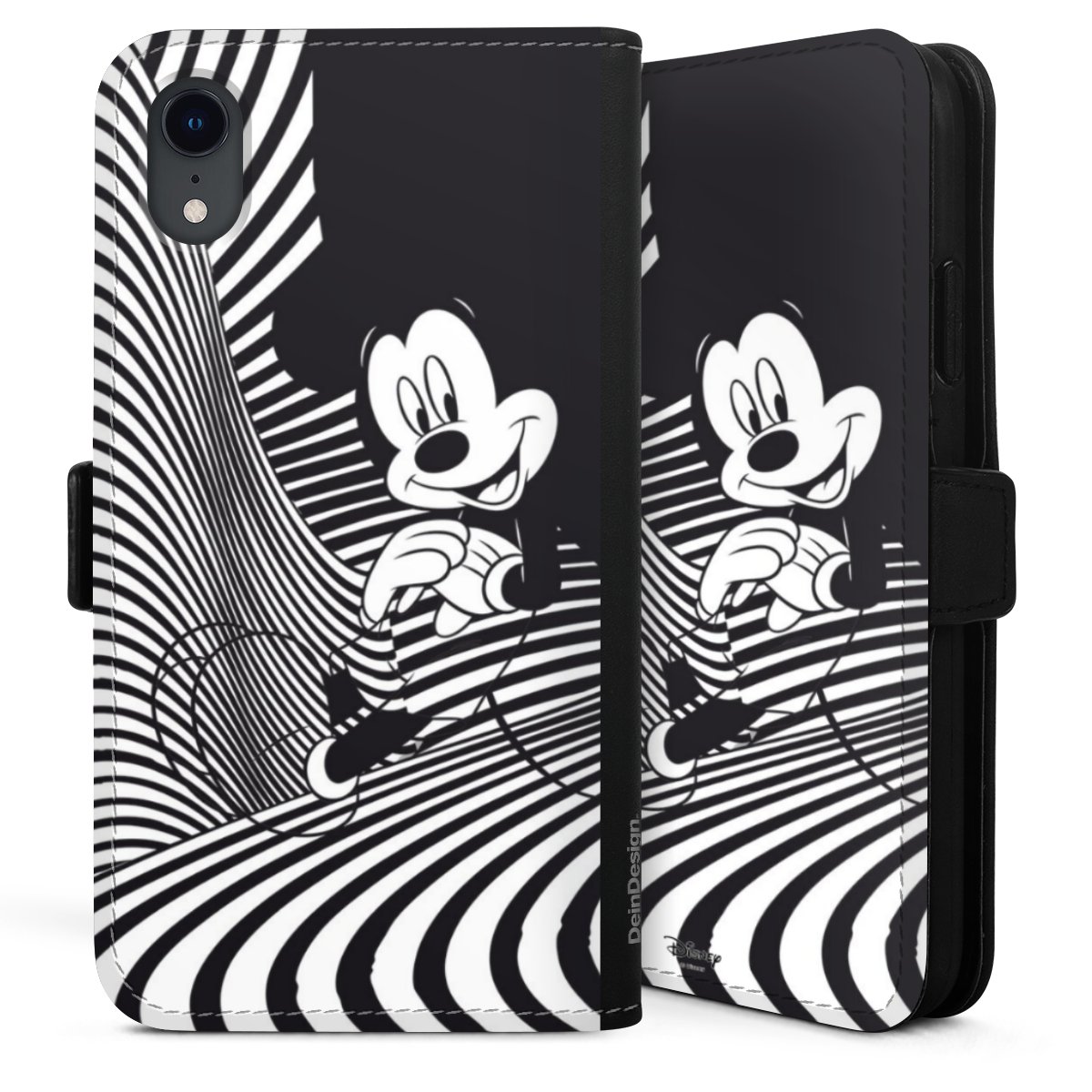 iPhone Xr Handy Klapphülle Handyhülle aus Kunst Leder schwarz Flip Case Disney Official Licensed Product Mickey Mouse Sideflip mit Lasche