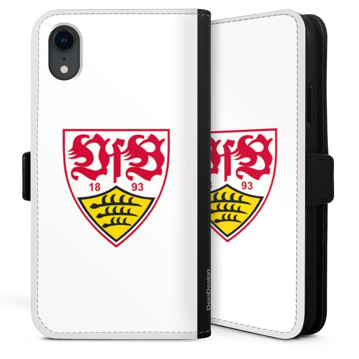 iPhone Xr Handy Klapphülle Handyhülle aus Kunst Leder schwarz Flip Case Logo Official Licensed Product Vfb Stuttgart Sideflip mit Lasche