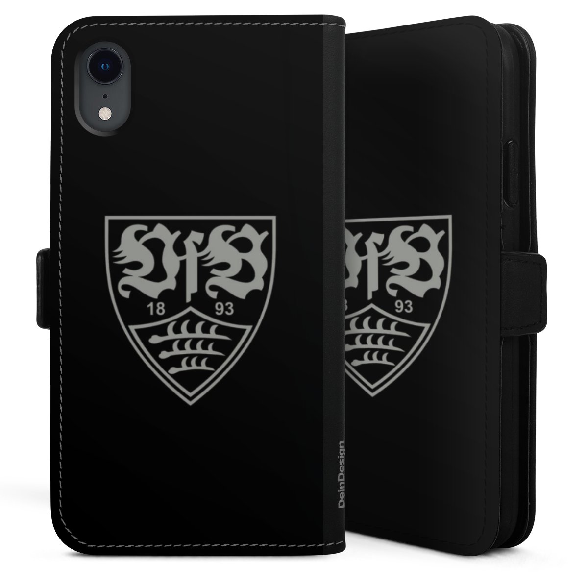 iPhone Xr Handy Klapphülle Handyhülle aus Kunst Leder schwarz Flip Case Official Licensed Product Vfb Stuttgart Sideflip mit Lasche