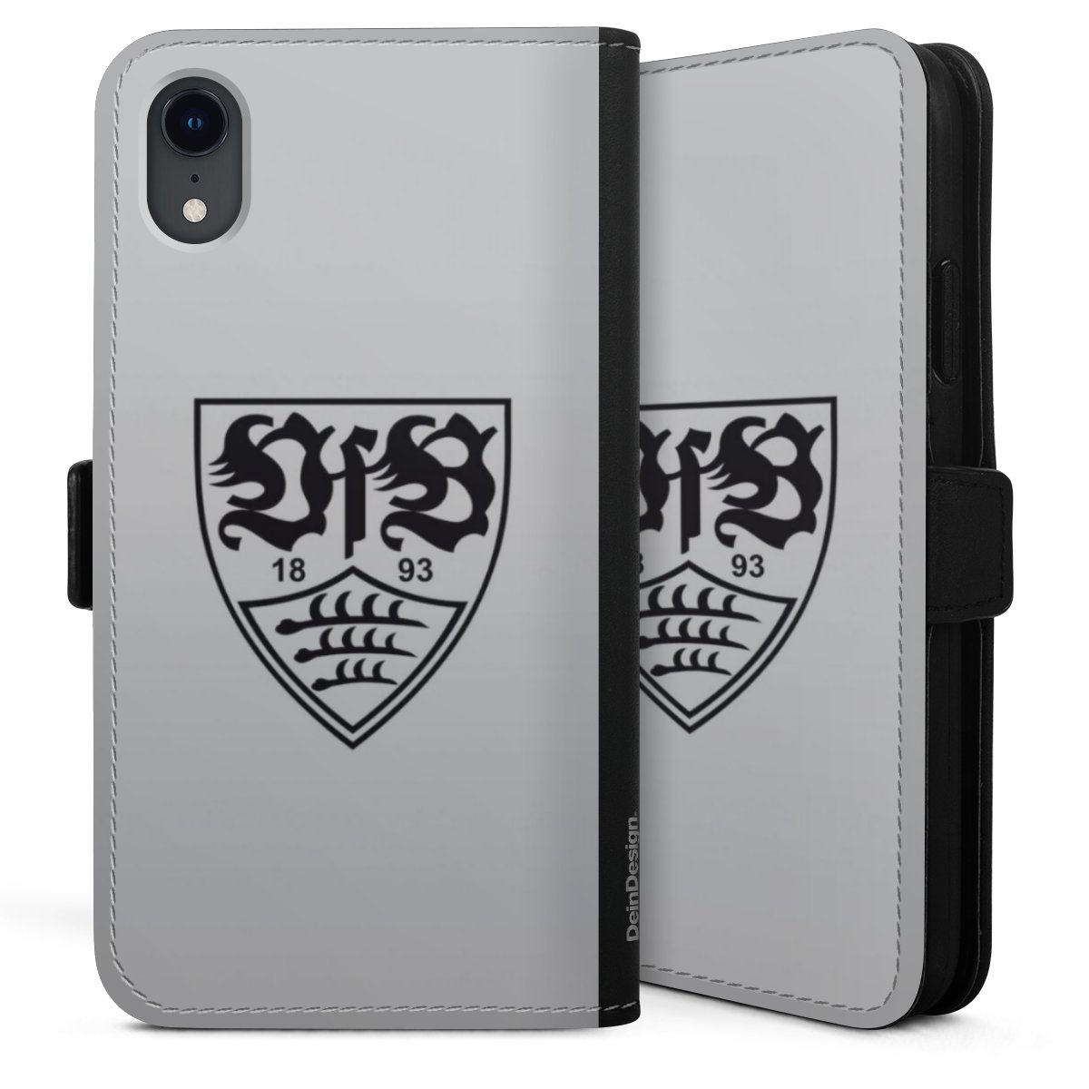 iPhone Xr Handy Klapphülle Handyhülle aus Kunst Leder schwarz Flip Case Logo Vfb Stuttgart Official Licensed Product Sideflip mit Lasche