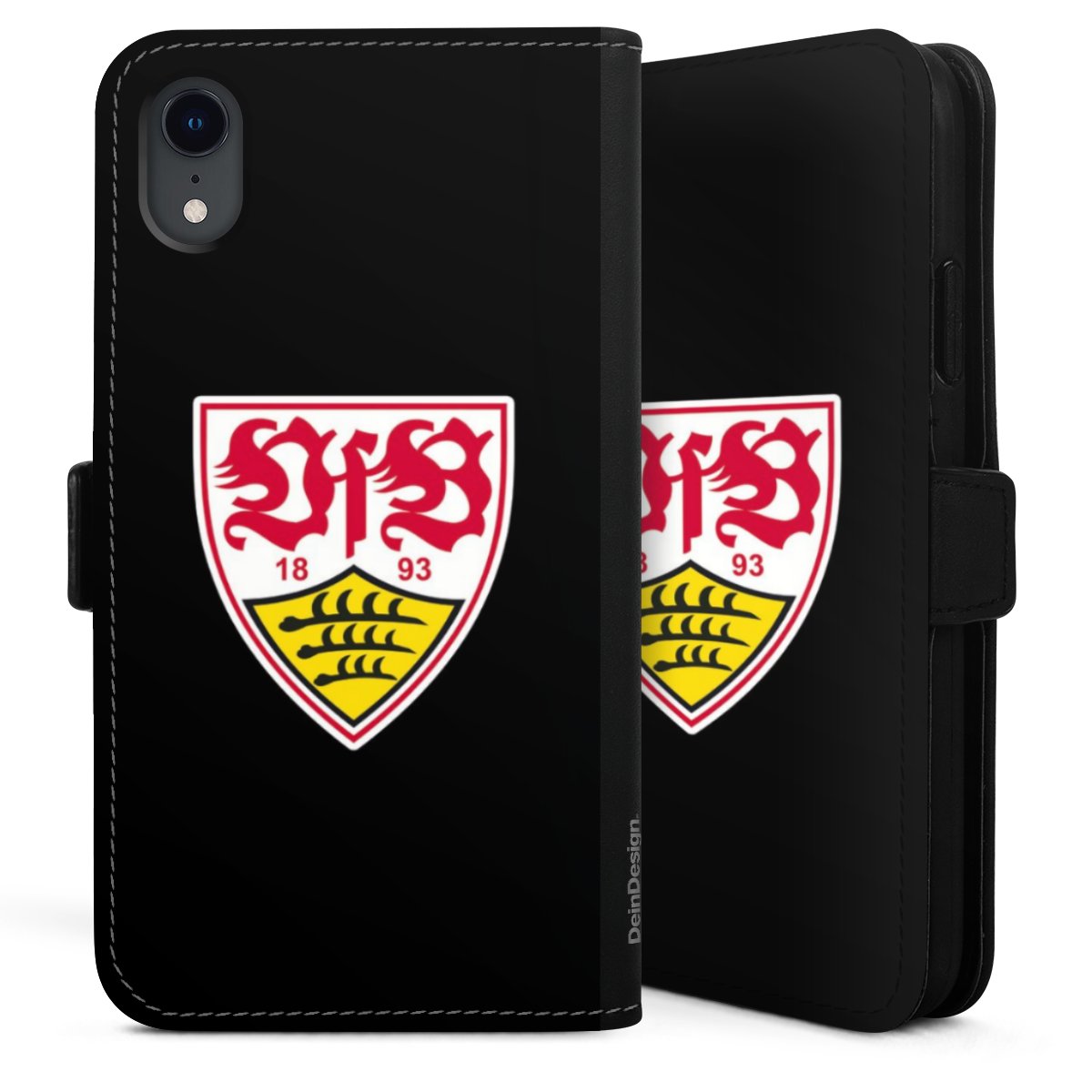 iPhone Xr Handy Klapphülle Handyhülle aus Kunst Leder schwarz Flip Case Vfb Stuttgart Official Licensed Product Coat Of Arms Sideflip mit Lasche