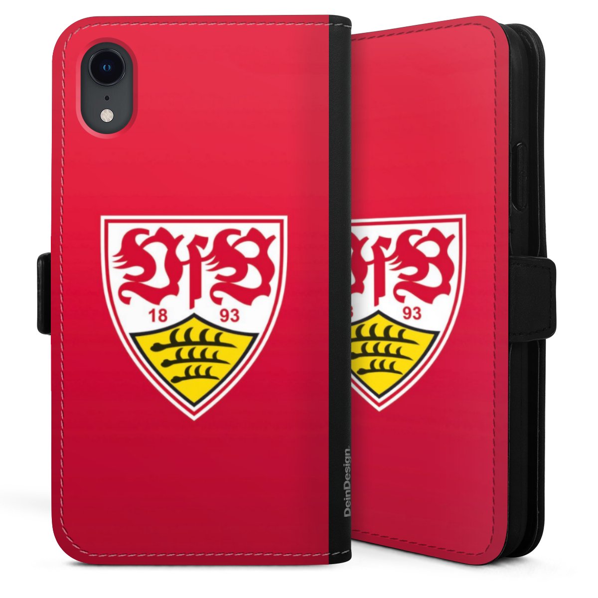 iPhone Xr Handy Klapphülle Handyhülle aus Kunst Leder schwarz Flip Case Official Licensed Product Vfb Stuttgart Sideflip mit Lasche