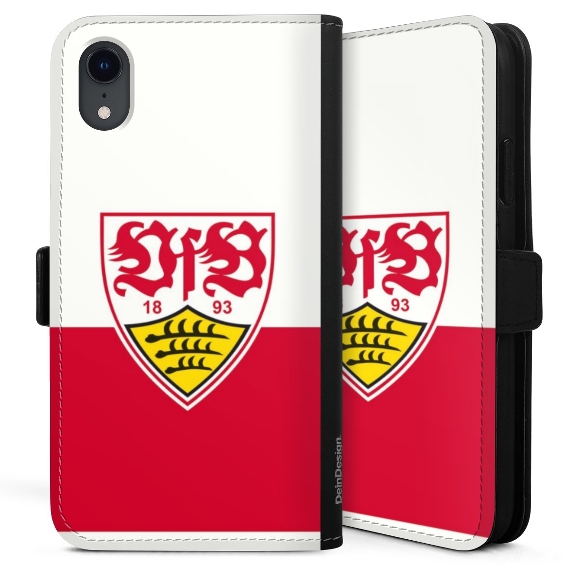 iPhone Xr Handy Klapphülle Handyhülle aus Kunst Leder schwarz Flip Case Official Licensed Product Logo Vfb Stuttgart Sideflip mit Lasche