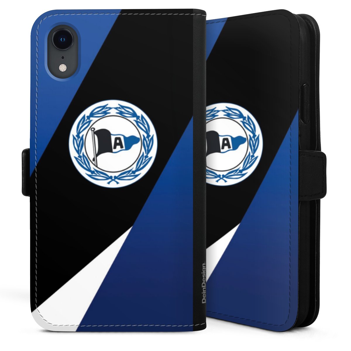 iPhone Xr Handy Klapphülle Handyhülle aus Kunst Leder schwarz Flip Case Official Licensed Product Arminia Bielefeld Dsc Sideflip mit Lasche