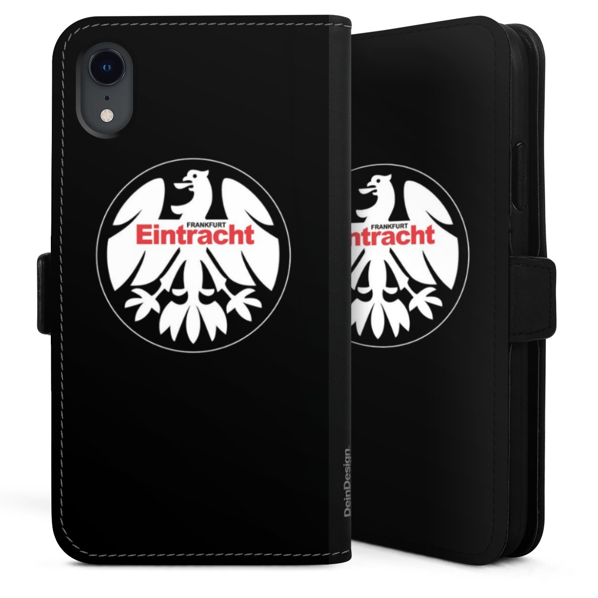 iPhone Xr Handy Klapphülle Handyhülle aus Kunst Leder schwarz Flip Case Official Licensed Product Eintracht Frankfurt Sge Sideflip mit Lasche