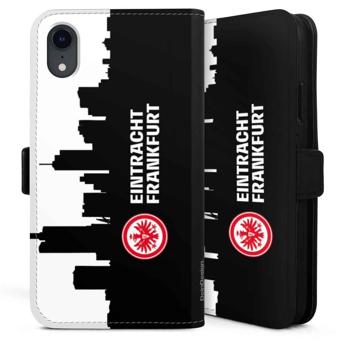 iPhone Xr Handy Klapphülle Handyhülle aus Kunst Leder schwarz Flip Case Sge Eintracht Frankfurt Official Licensed Product Sideflip mit Lasche