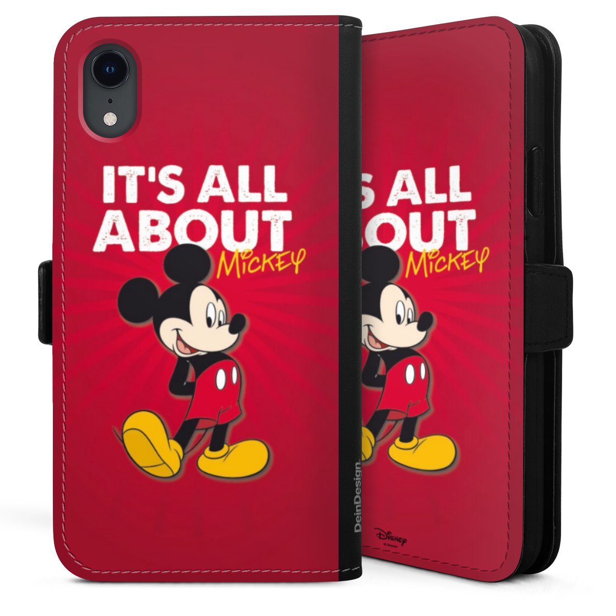 iPhone Xr Handy Klapphülle Handyhülle aus Kunst Leder schwarz Flip Case Mouse Disney Official Licensed Product Sideflip mit Lasche