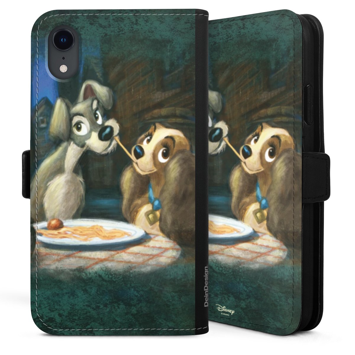 iPhone Xr Handy Klapphülle Handyhülle aus Kunst Leder schwarz Flip Case Lady And The Tramp Official Licensed Product Disney Sideflip mit Lasche