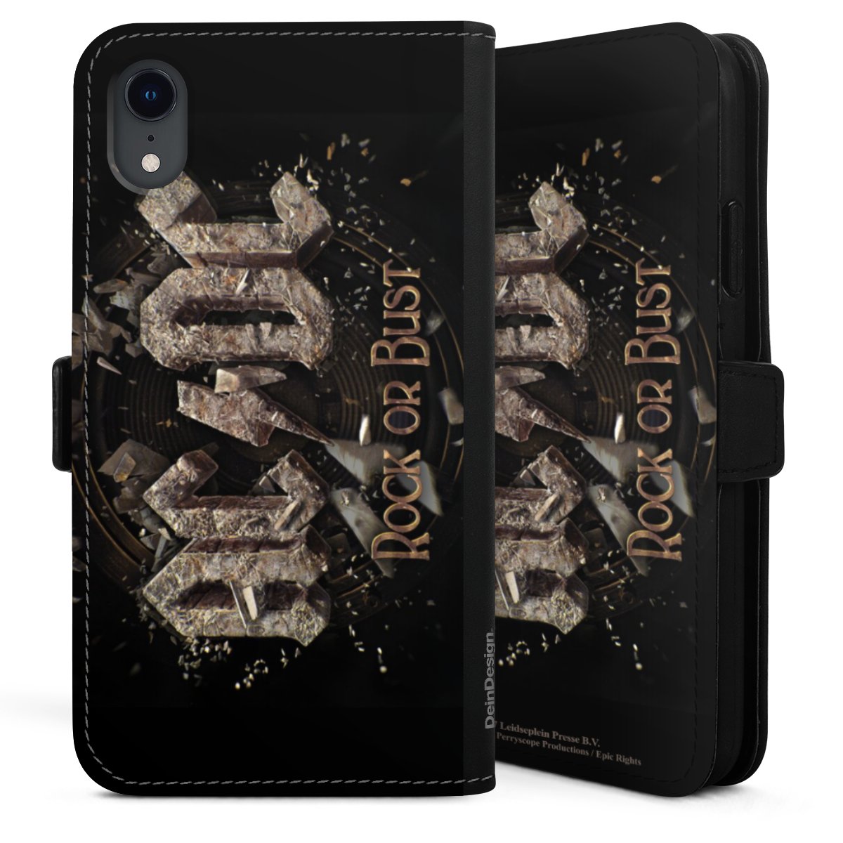 iPhone Xr Handy Klapphülle Handyhülle aus Kunst Leder schwarz Flip Case Acdc Official Licensed Product Rock Or Bust Sideflip mit Lasche