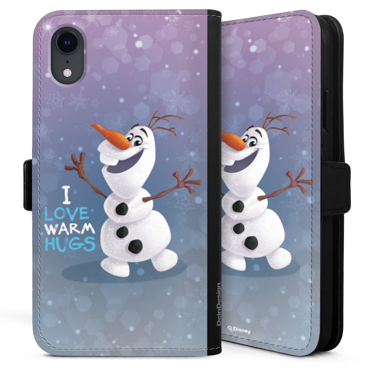 iPhone Xr Handy Klapphülle Handyhülle aus Kunst Leder schwarz Flip Case Frozen Frozen Olaf Official Licensed Product Sideflip mit Lasche