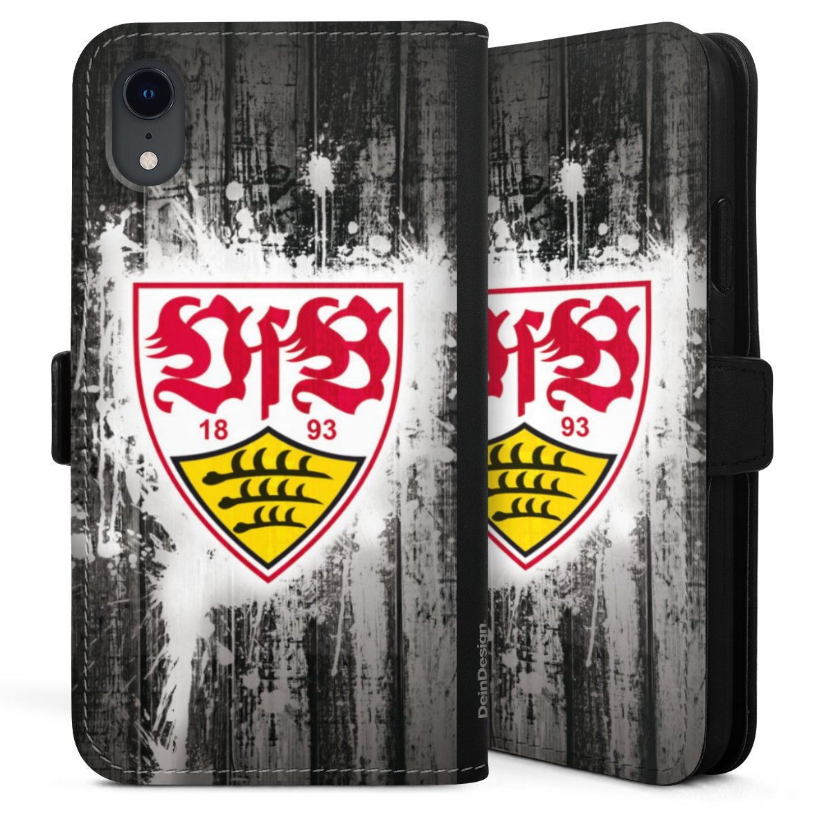 iPhone Xr Handy Klapphülle Handyhülle aus Kunst Leder schwarz Flip Case Vfb Stuttgart Official Licensed Product Sideflip mit Lasche