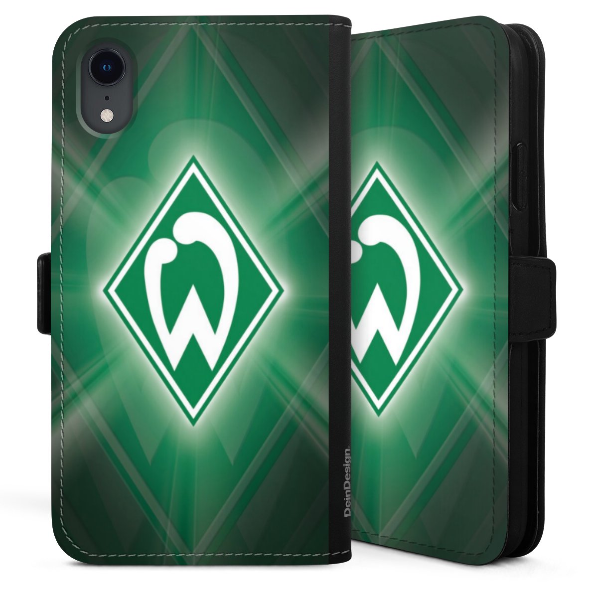 iPhone Xr Handy Klapphülle Handyhülle aus Kunst Leder schwarz Flip Case Sv Werder Bremen Official Licensed Product Coat Of Arms Sideflip mit Lasche