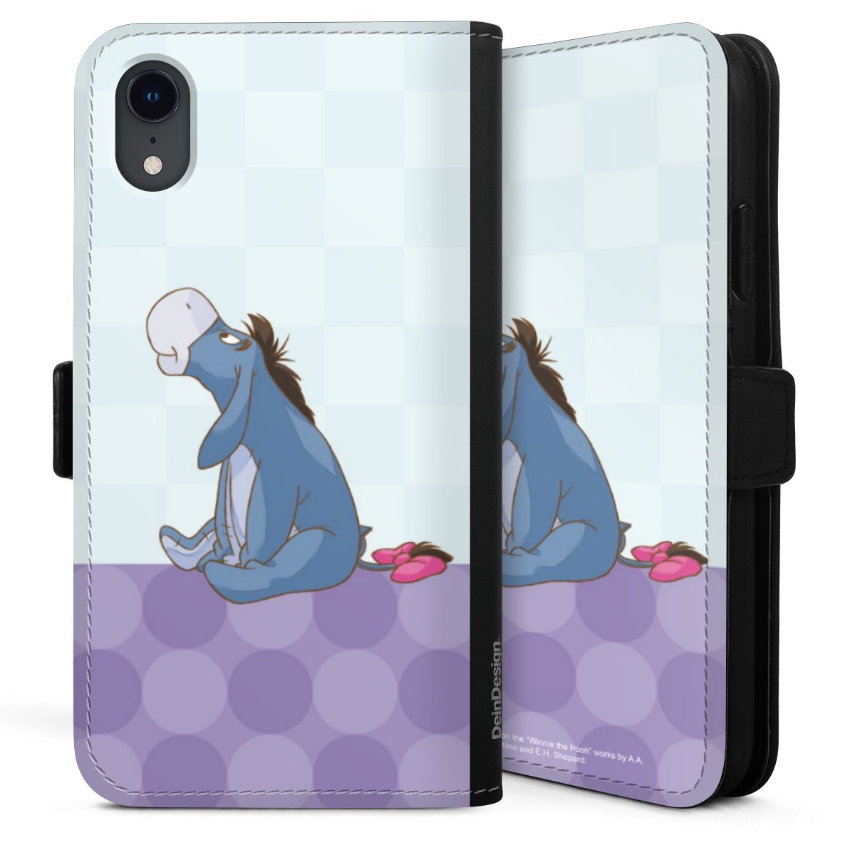 iPhone Xr Handy Klapphülle Handyhülle aus Kunst Leder schwarz Flip Case Disney Donkey Winnie The Pooh Sideflip mit Lasche