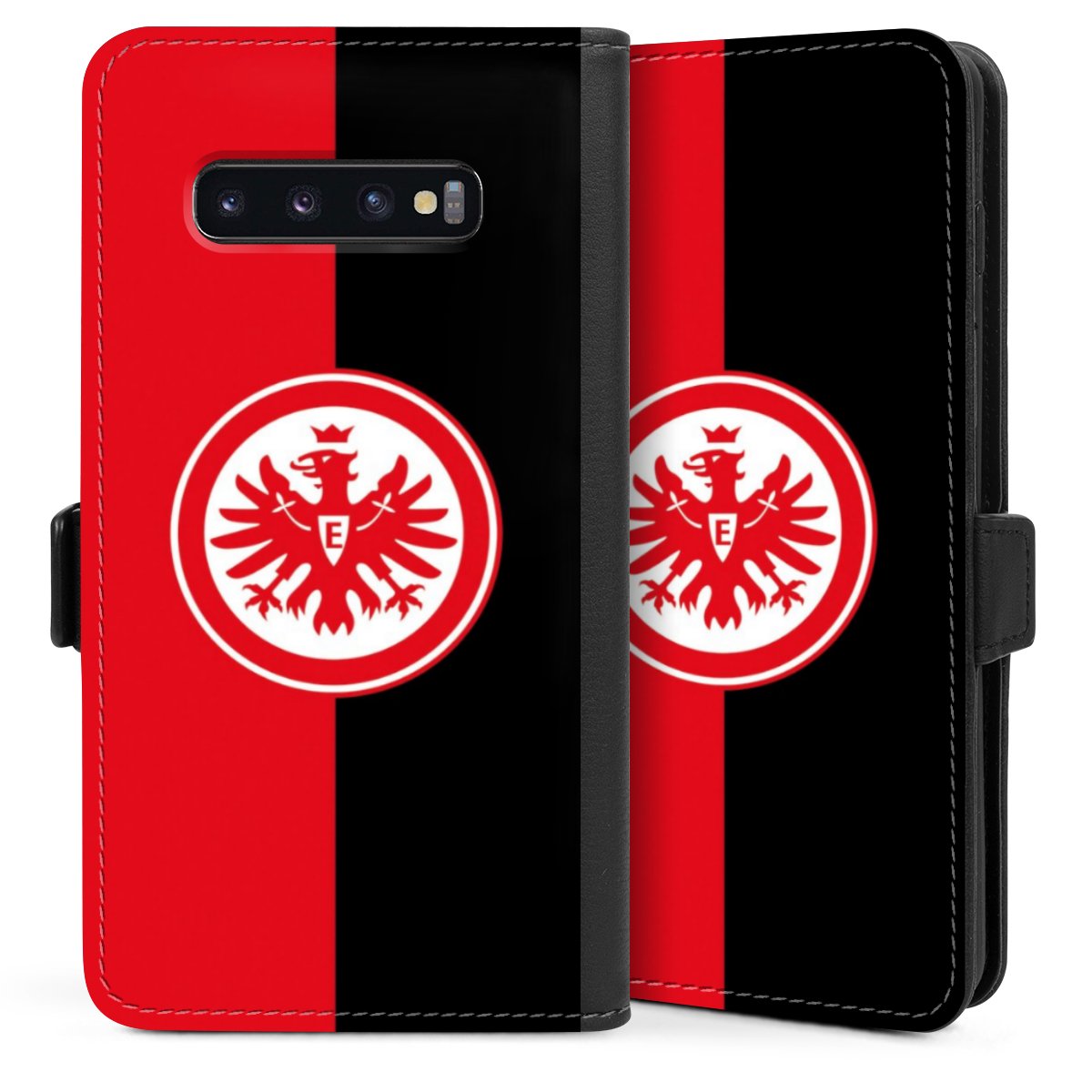 Galaxy S10 Plus Handy Klapphülle Handyhülle aus Kunst Leder schwarz Flip Case Official Licensed Product Eintracht Frankfurt Sge Sideflip mit Lasche