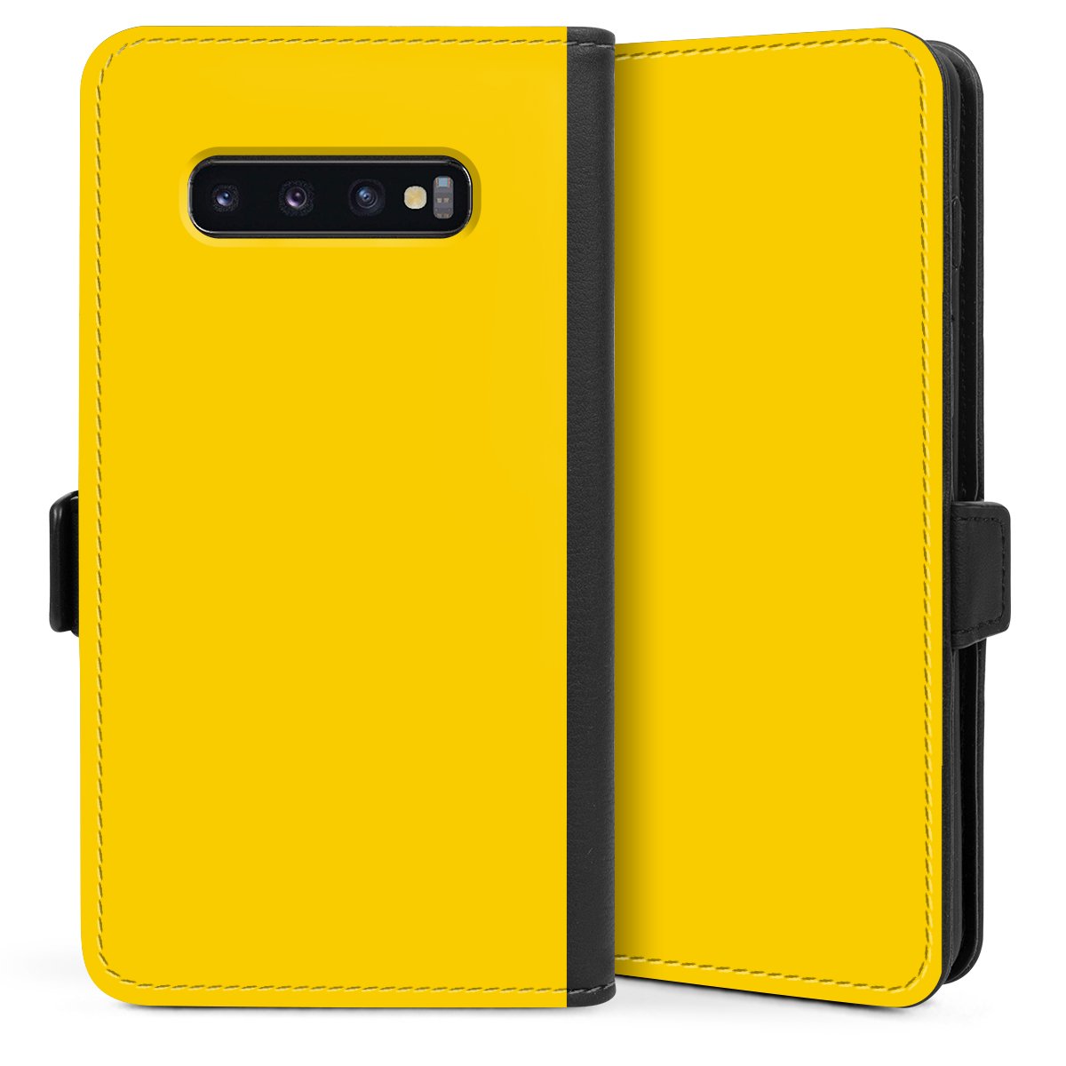 Galaxy S10 Plus Handy Klapphülle Handyhülle aus Kunst Leder schwarz Flip Case Yellow Unicoloured Colour Sideflip mit Lasche