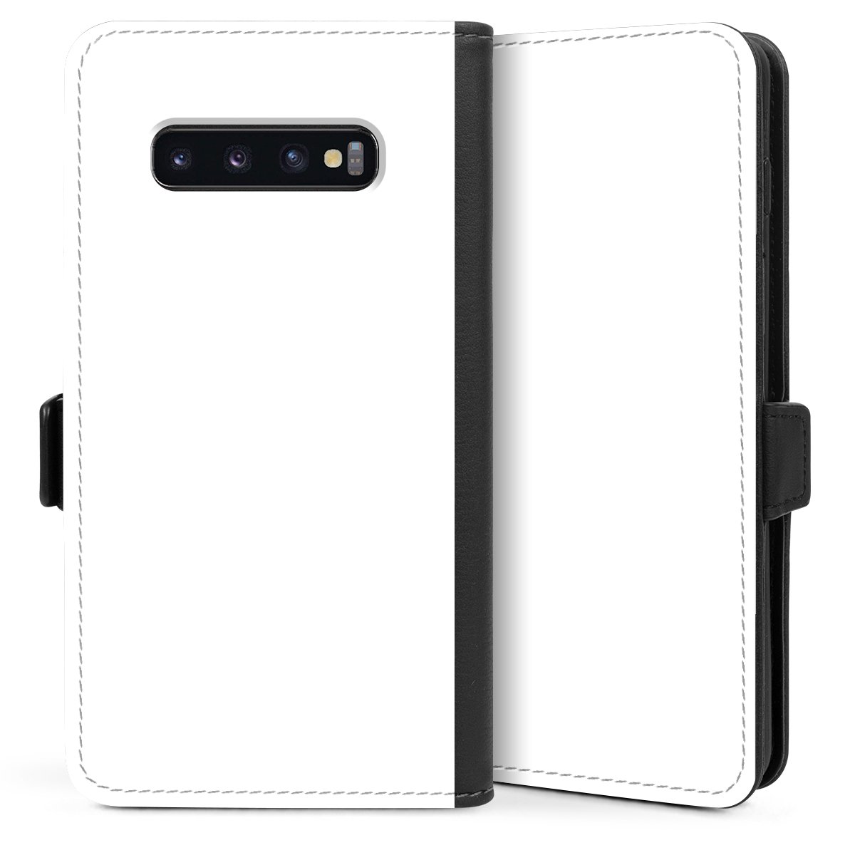 Galaxy S10 Plus Handy Klapphülle Handyhülle aus Kunst Leder schwarz Flip Case Unicoloured Colour White Sideflip mit Lasche