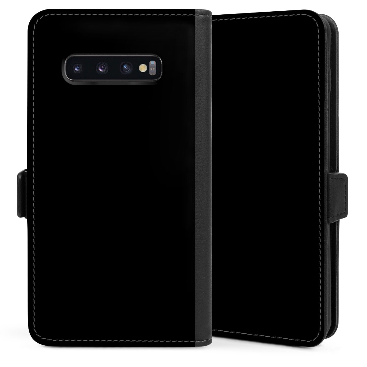 Galaxy S10 Plus Handy Klapphülle Handyhülle aus Kunst Leder schwarz Flip Case Black Colour Unicoloured Sideflip mit Lasche