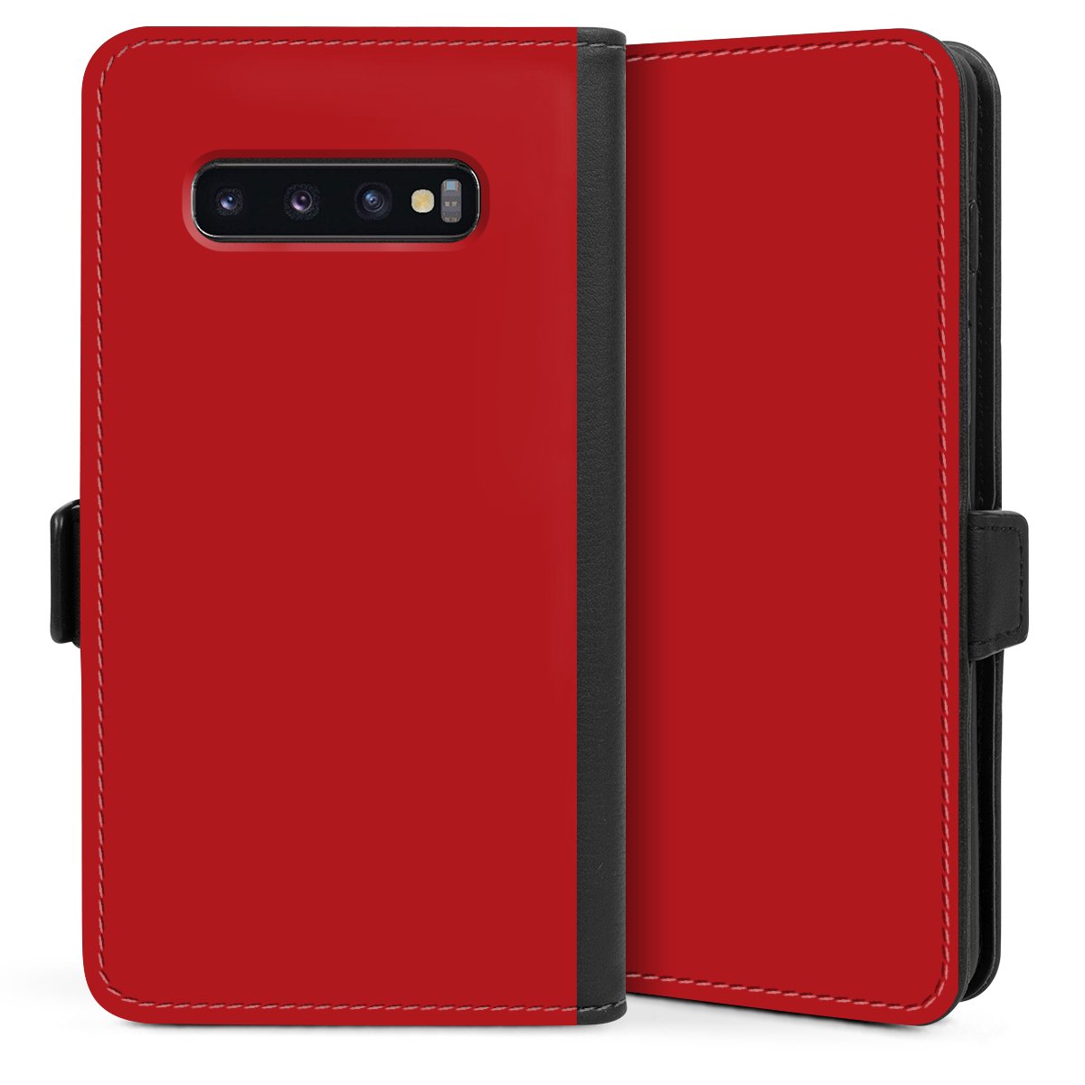 Galaxy S10 Plus Handy Klapphülle Handyhülle aus Kunst Leder schwarz Flip Case Colour Unicoloured Red Sideflip mit Lasche