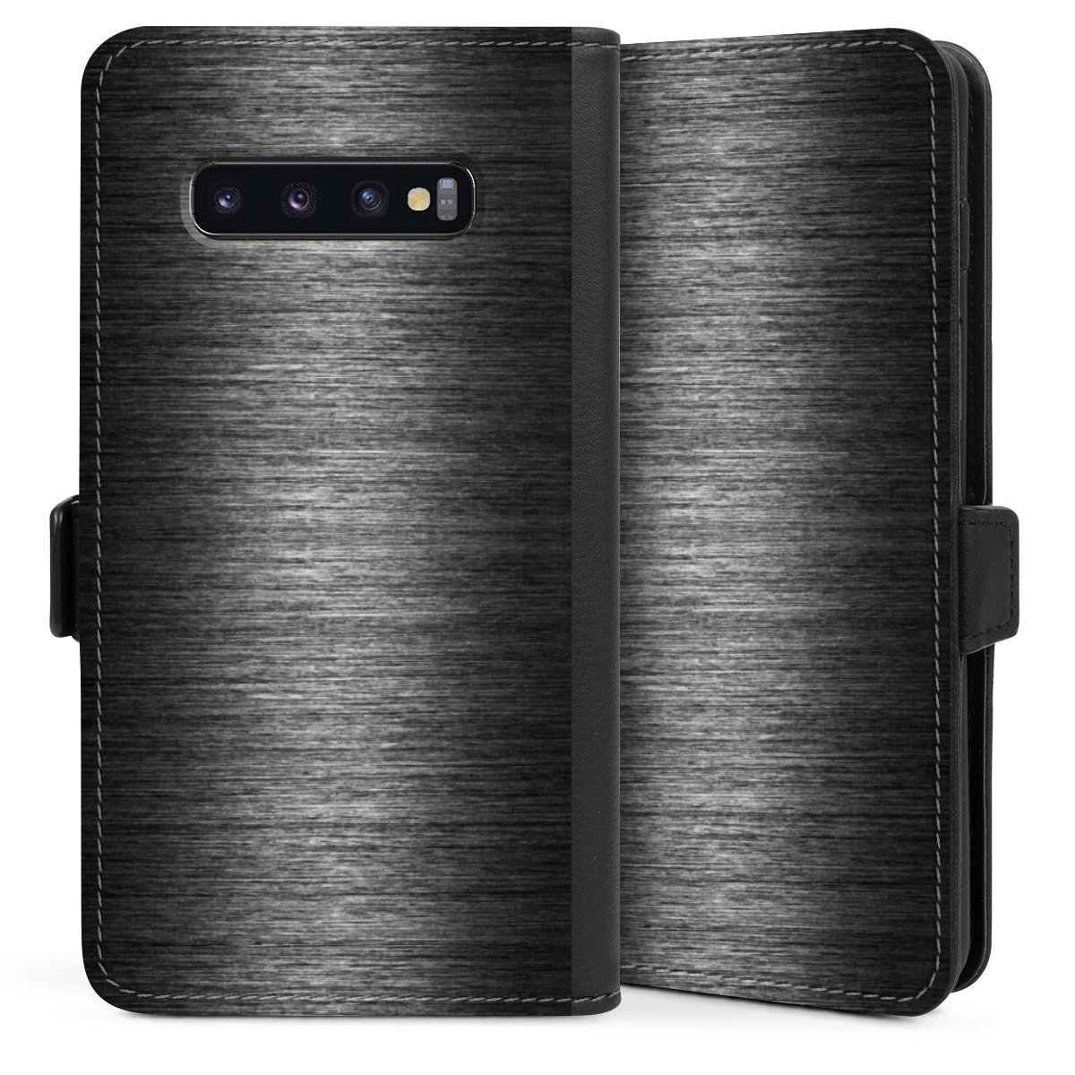 Galaxy S10 Plus Handy Klapphülle Handyhülle aus Kunst Leder schwarz Flip Case Metallic Look Anthracite Metal Sideflip mit Lasche