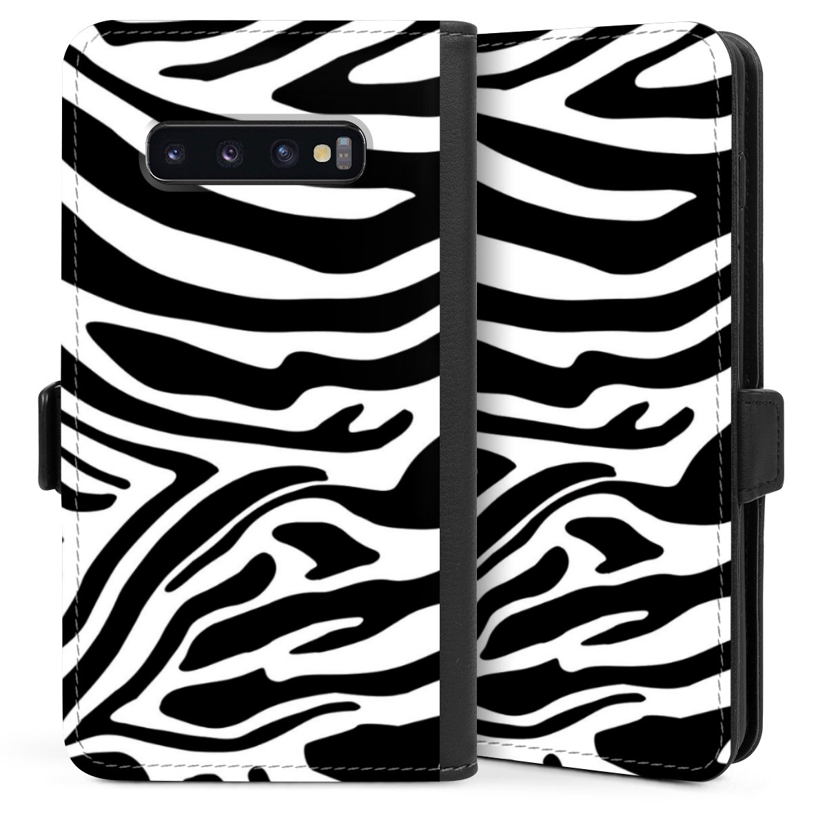 Galaxy S10 Plus Handy Klapphülle Handyhülle aus Kunst Leder schwarz Flip Case Zebra Animal Look Animal Print Sideflip mit Lasche