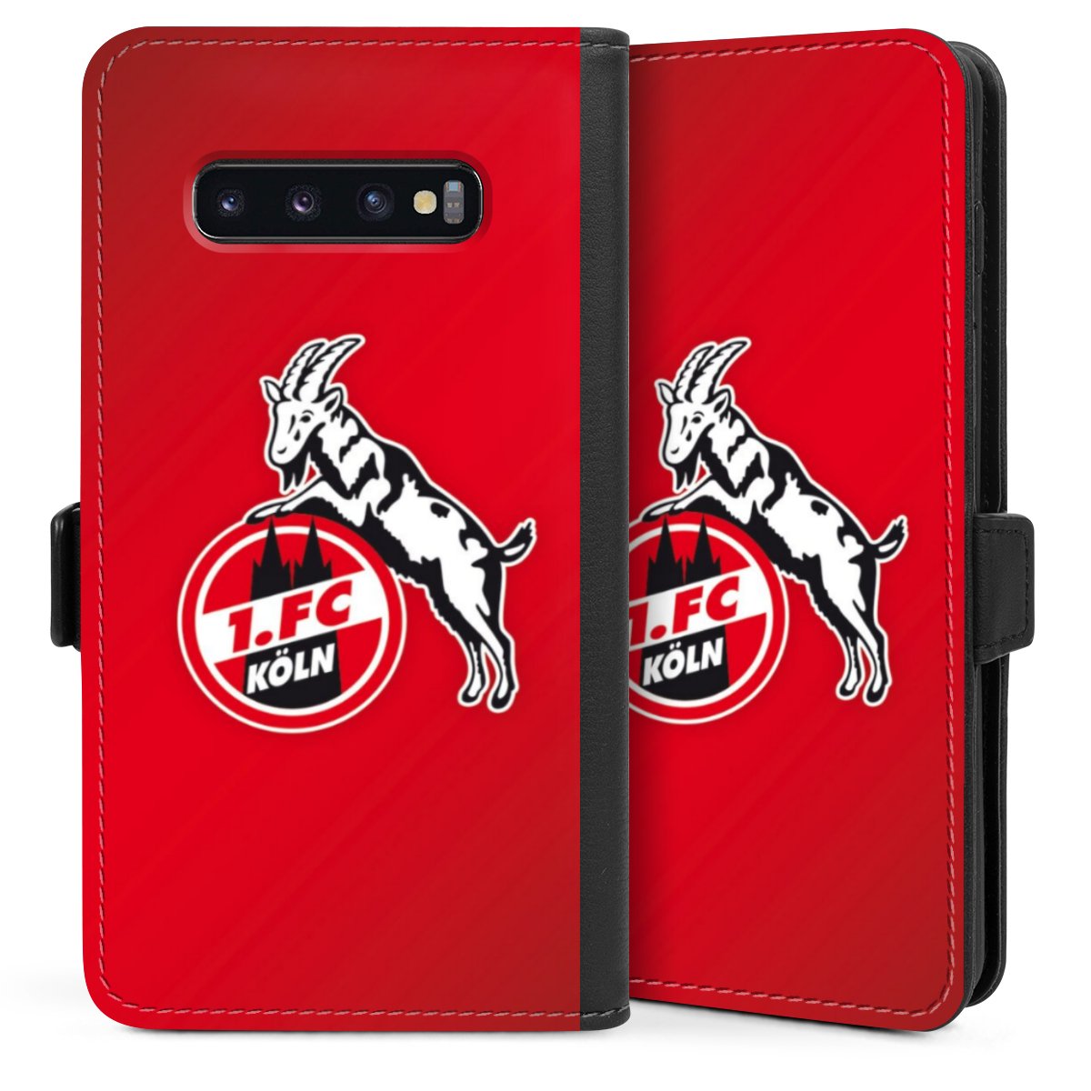 Galaxy S10 Plus Handy Klapphülle Handyhülle aus Kunst Leder schwarz Flip Case Official Licensed Product Effzeh 1. Fc Köln Sideflip mit Lasche